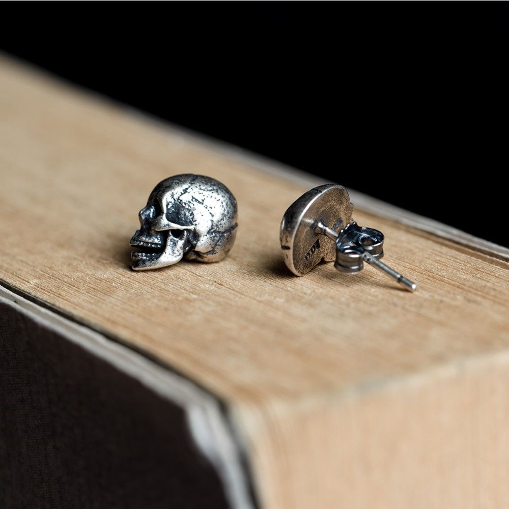 Jewelry 925 Skull Punk Earrings One Pairs Chrome Jewelry Size ONE SIZE - 2 Thumbnail