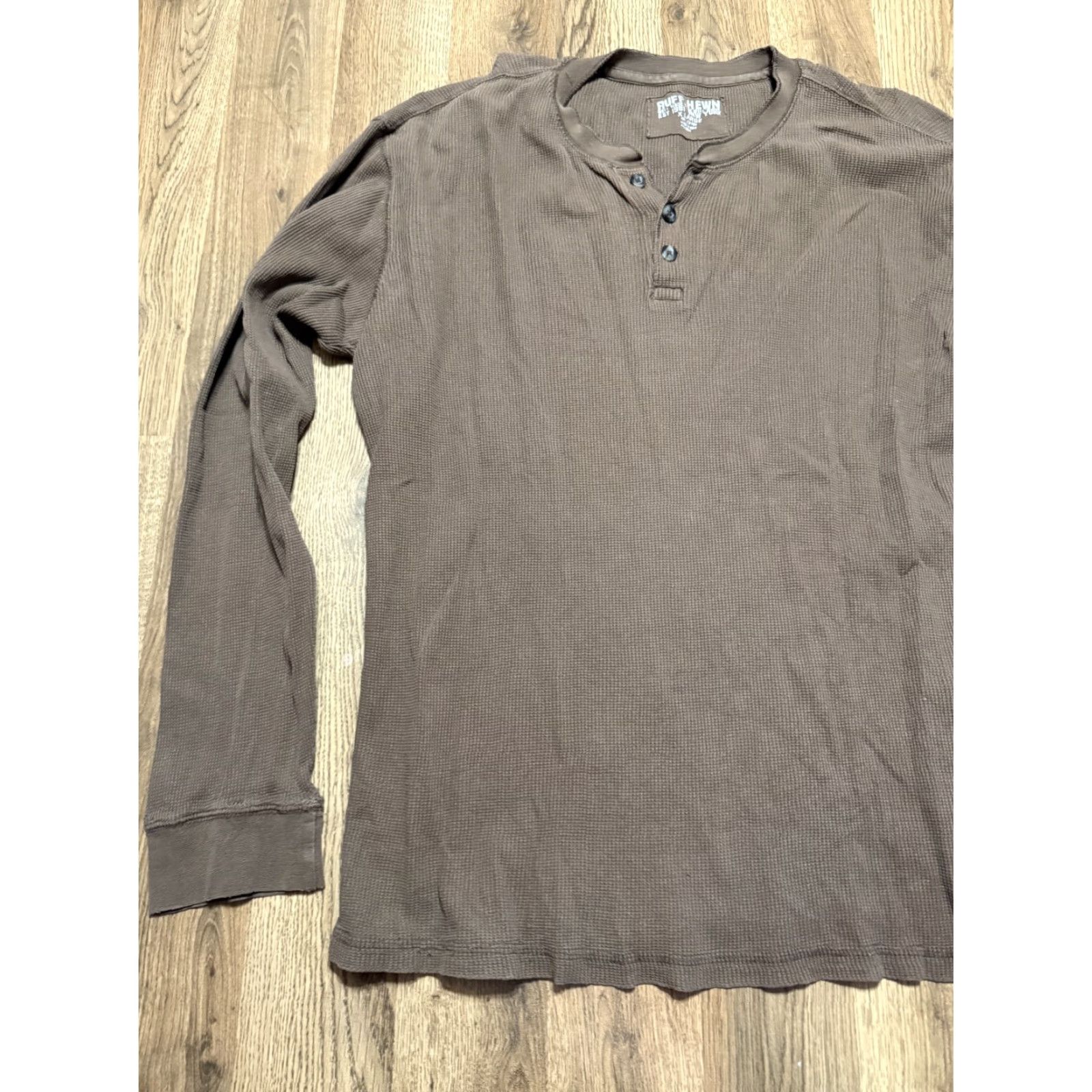 Vintage Ruff Hewn Shirt Mens XL Brown Long Sleeve Henley 1/4 Buttons Shirt Regular? Size US XL / EU 56 / 4 - 3 Thumbnail