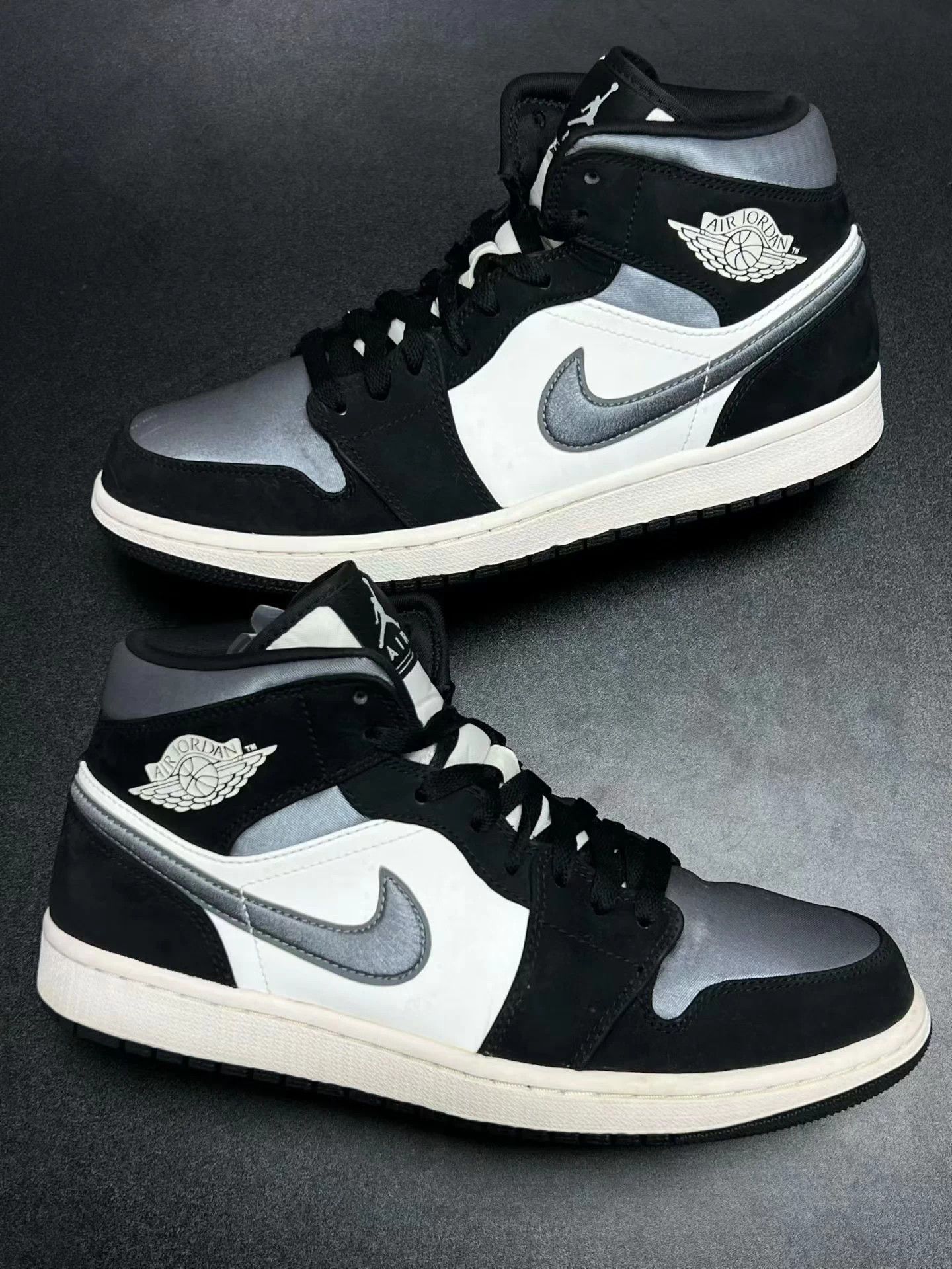 Jordan Brand AJ1 Mid "Satin Earl Grey" Black White 43 - Excellent Cond. Size US 10 / EU 43 - 4 Thumbnail