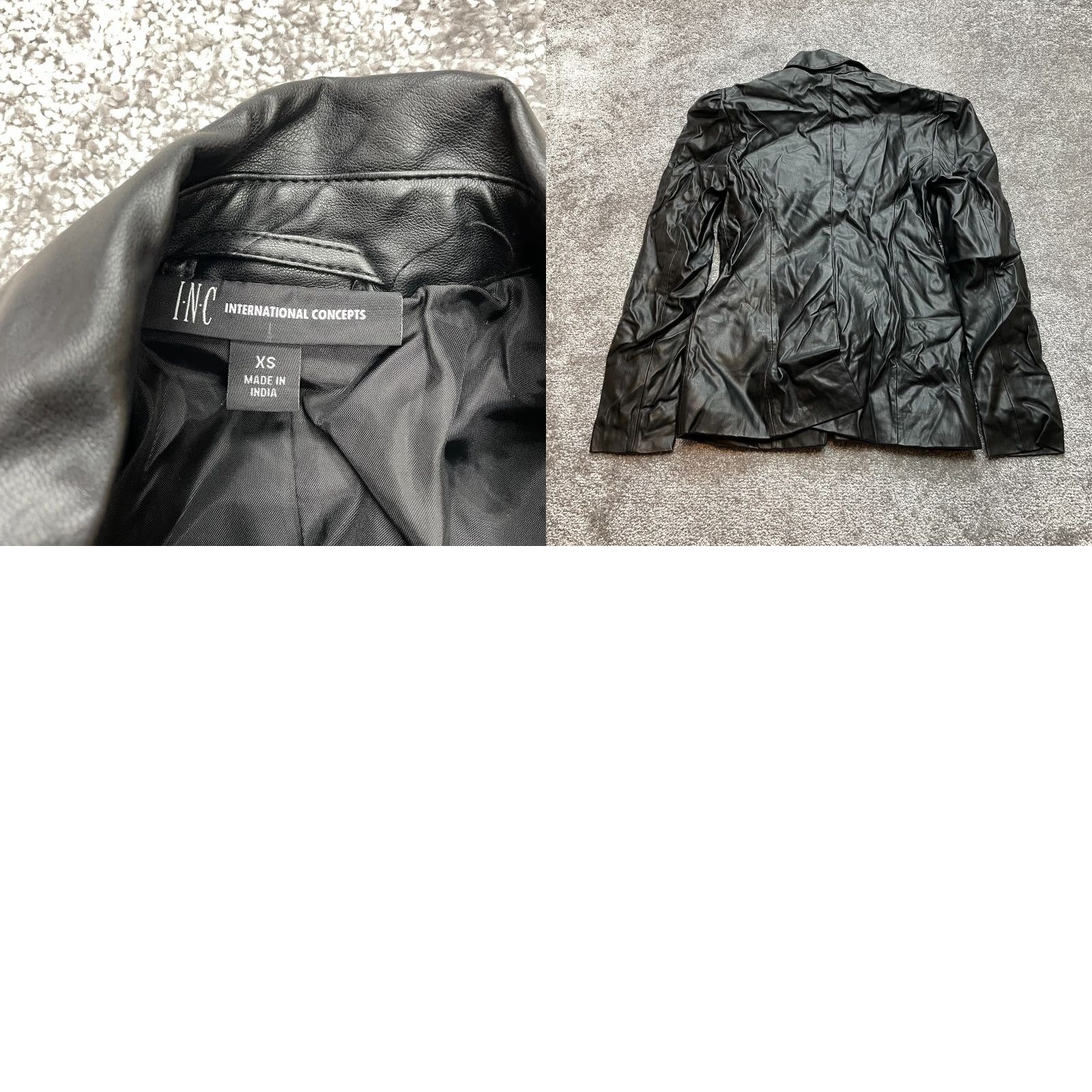 Vintage INC International Concepts Jacket Womens XS Black Faux Leather Hooded Power Shoulder Short Sleeve Zip Size XS / US 0-2 / IT 36-38 - 8 Thumbnail