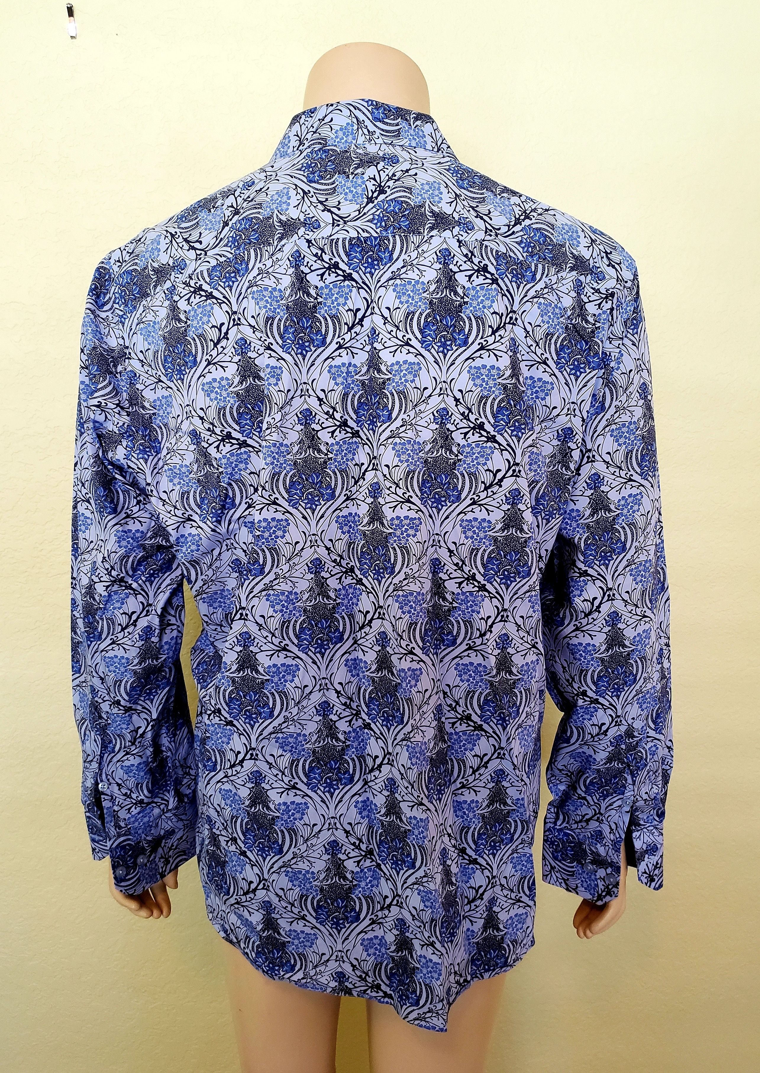Tallia men s shirt XL blue grey print button front cotton Tallia Size US XL / EU 56 / 4 - 5 Thumbnail