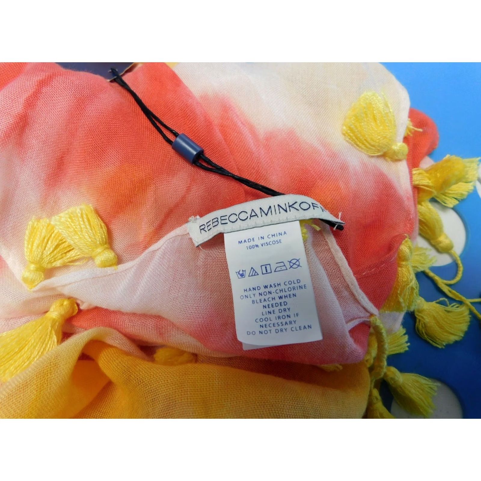 Rebecca Minkoff Rebecca Minkoff Tie-Dye Printed Oversize Square Tassel Scarf Yellow-Coral Multi-Color 46" x 46" Laying Flat 100% Viscose RM3000097 Scarf Womens Size ONE SIZE - 4 Thumbnail