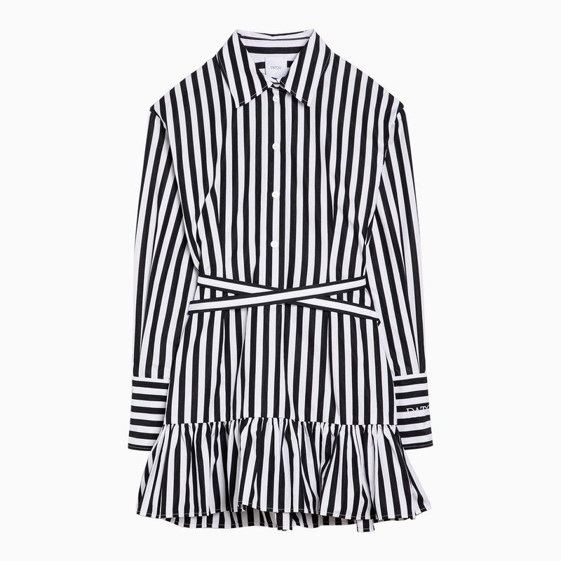 image of Patou Black/white Striped Cotton Mini Chemisier Dress, Women's (Size Medium)