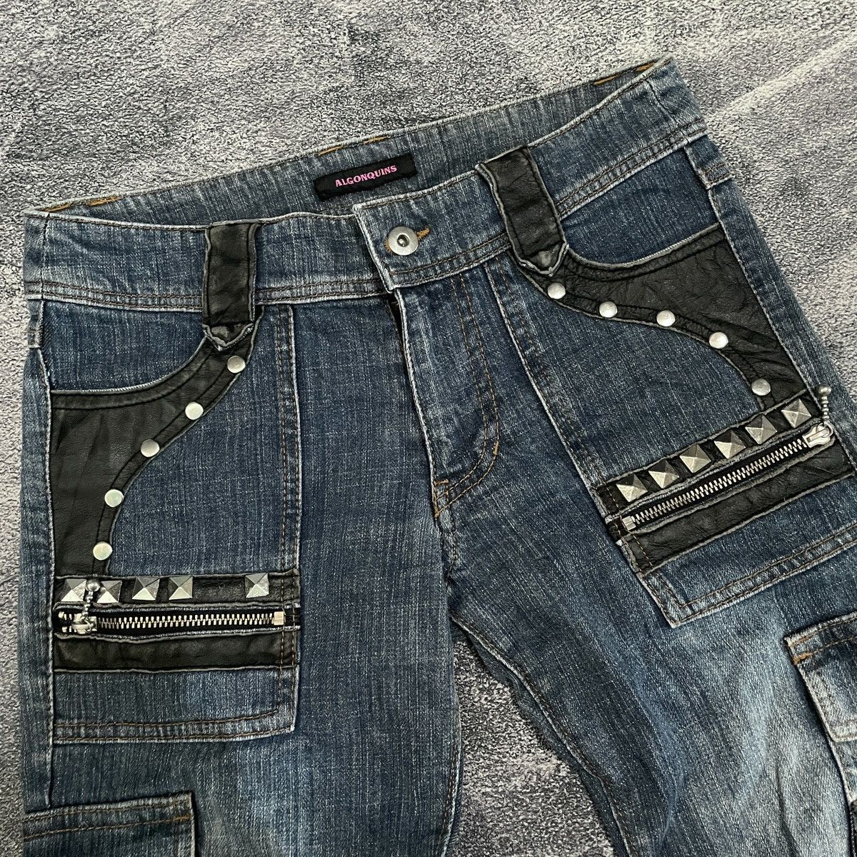 Flared Algonquins bondage punk studded denim pants