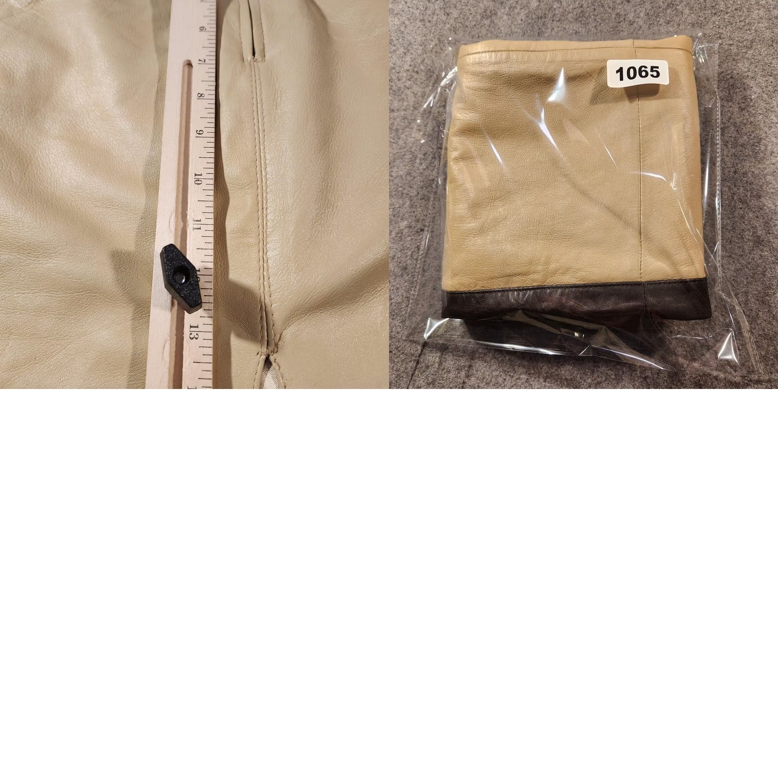 Vintage VINTAGE Outer Edge Skirt Womens Medium Beige Leather Pencil Contrast Trim Lined Work Size 32" / US 10 / IT 46 - 9 Thumbnail
