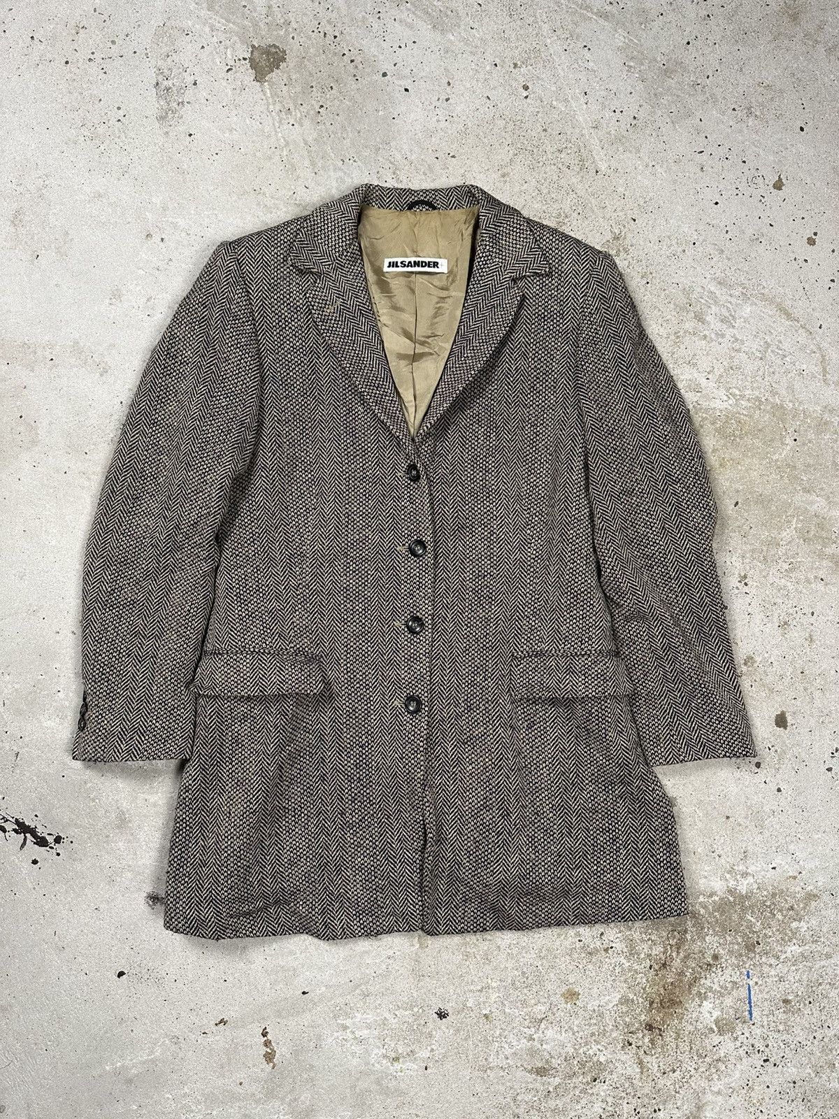 Jil Sander Vintage 90s Jil Sander Plus Silk & Wool Herringbone Coat Size US S / EU 44-46 / 1 - 1 Thumbnail
