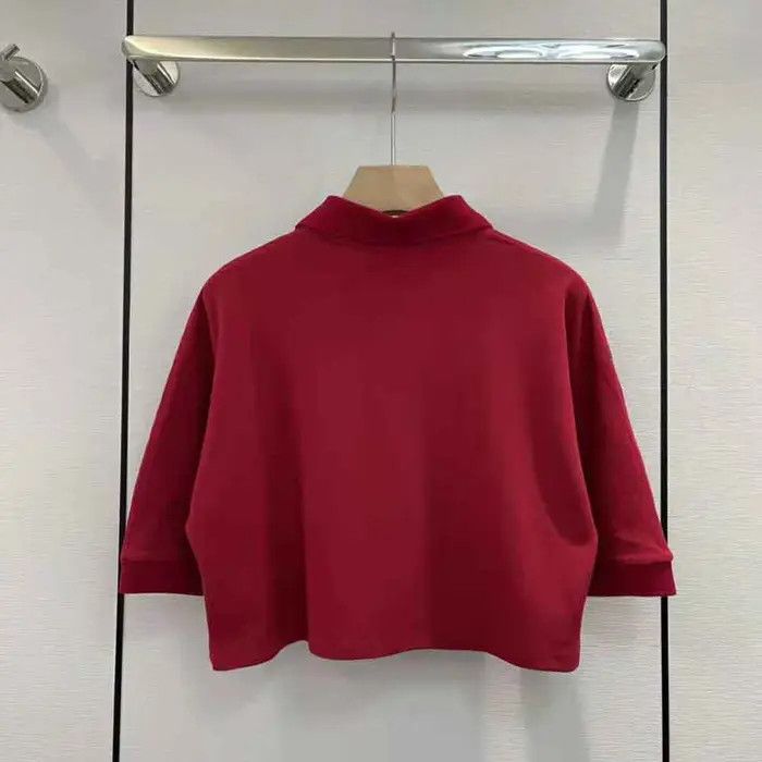 Saint Laurent Paris o1bcso1str0325 Cropped Polo Shirt In Cotton Pique in Red Size S / US 4 / IT 40 - 3 Thumbnail