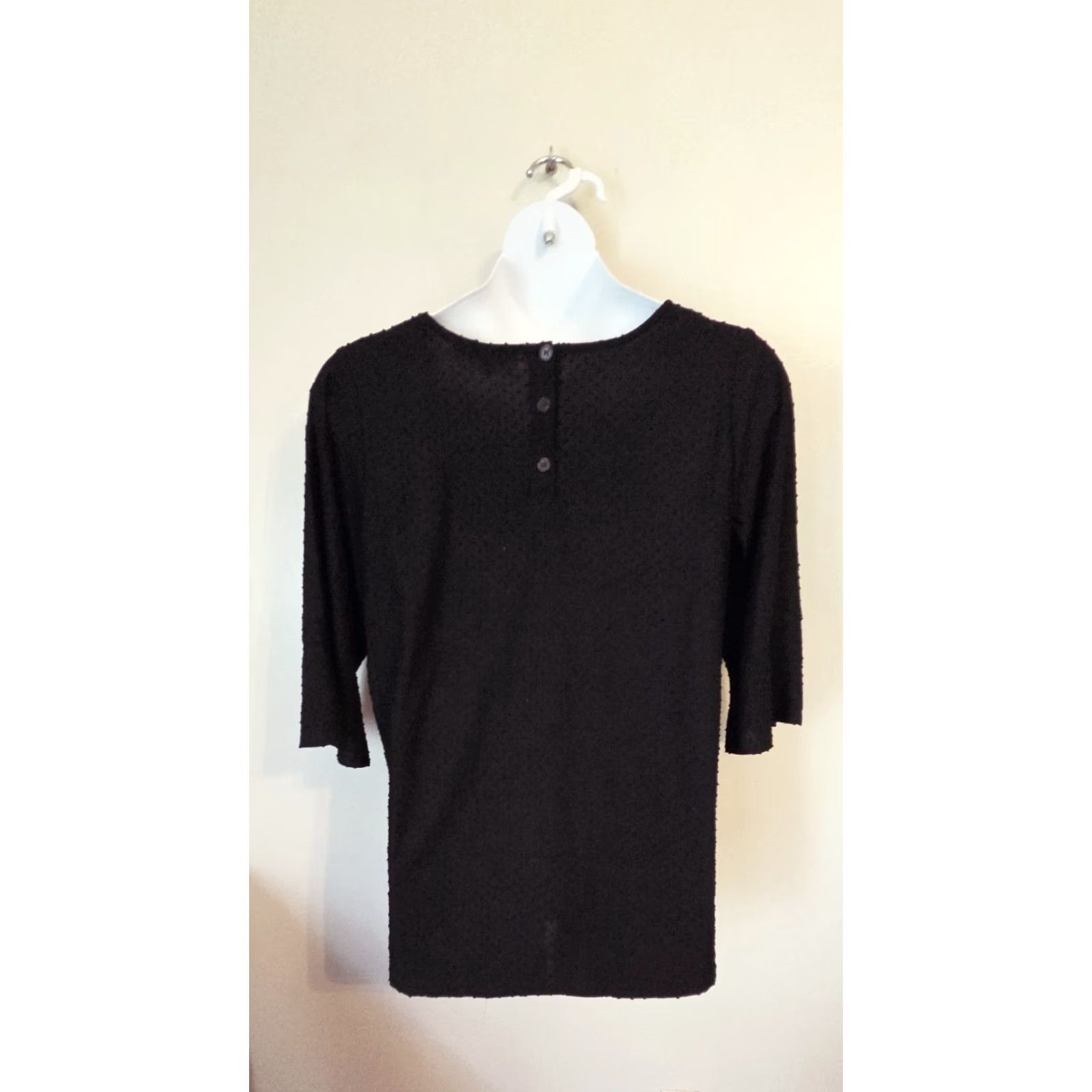 Vintage Rose + Olive Black Swiss Dot Bell Sleeve Tunic Length Top Plus 1X Blouse Women Size XL / US 12-14 / IT 48-50 - 4 Thumbnail