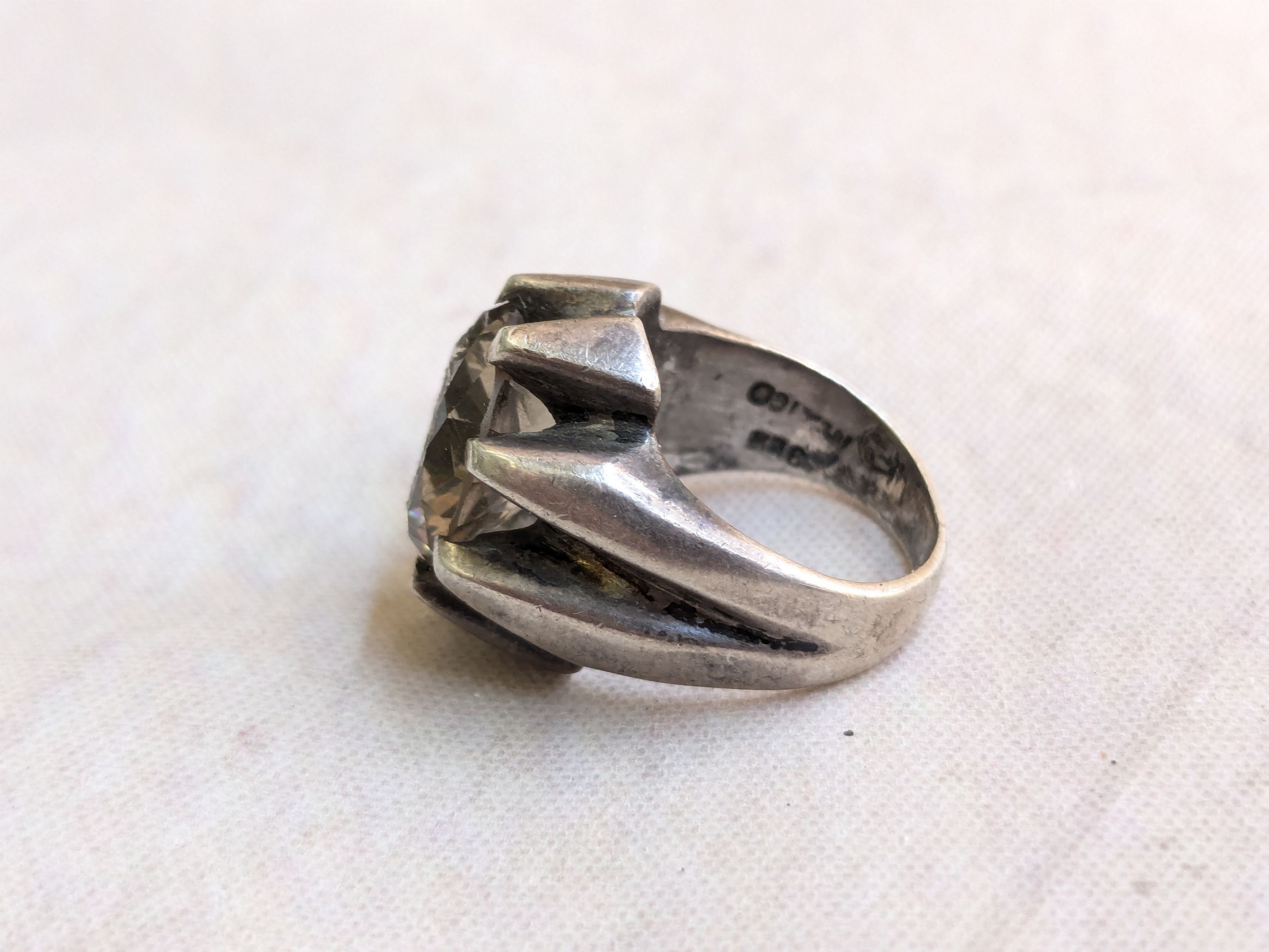 Jewelry Vintage Sterling Silver Ring Quartz Mexico Round Size ONE SIZE - 5 Thumbnail