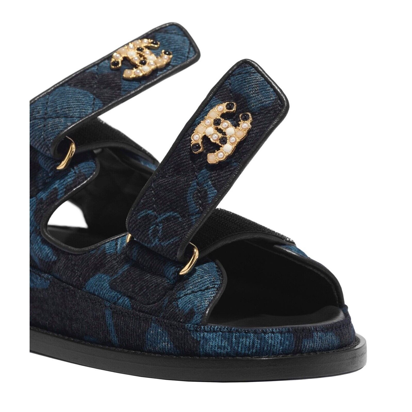 Chanel Chanel 21A Blue Black Grey Denim CC Logo Mule Slide Strap Size US 10 / IT 40 - 3 Thumbnail