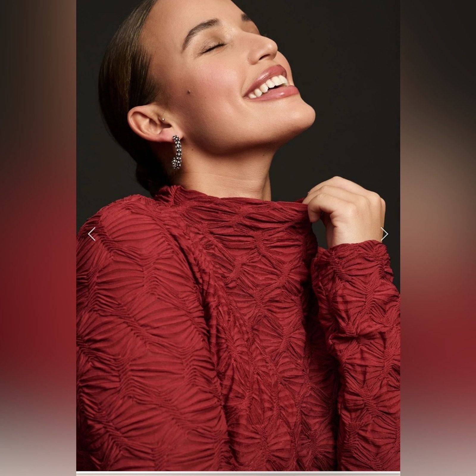 Anthropologie NWT MAEVE ANTHROPOLOGIE Long-Sleeve Scrunch Dress wine XXS Size XS / US 0-2 / IT 36-38 - 5 Thumbnail