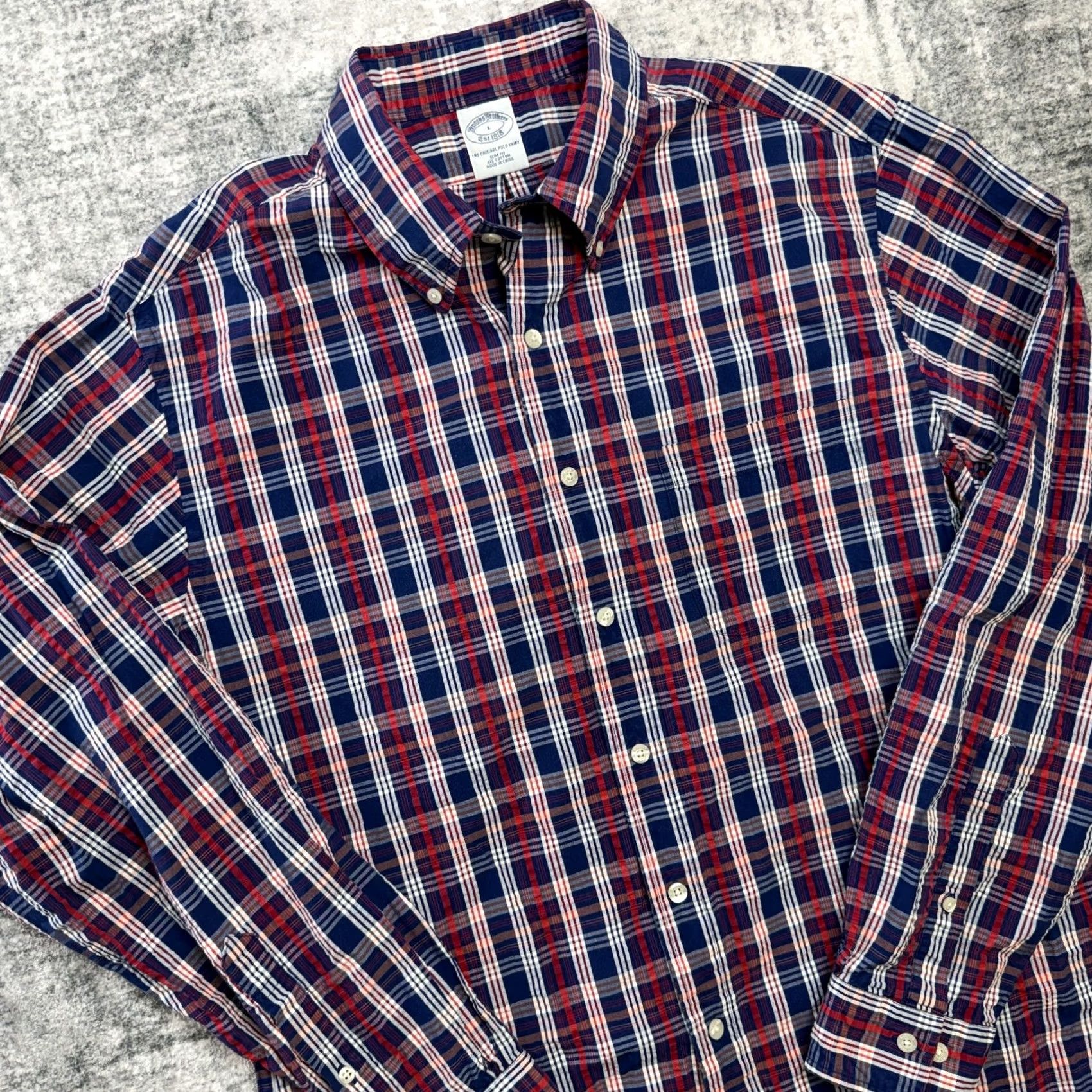 Brooks Brothers Brooks Brothers Shirt Mens Large Red Blue Plaid Seersucker Slim Fit Preppy Derby Size US L / EU 52-54 / 3 - 2 Thumbnail
