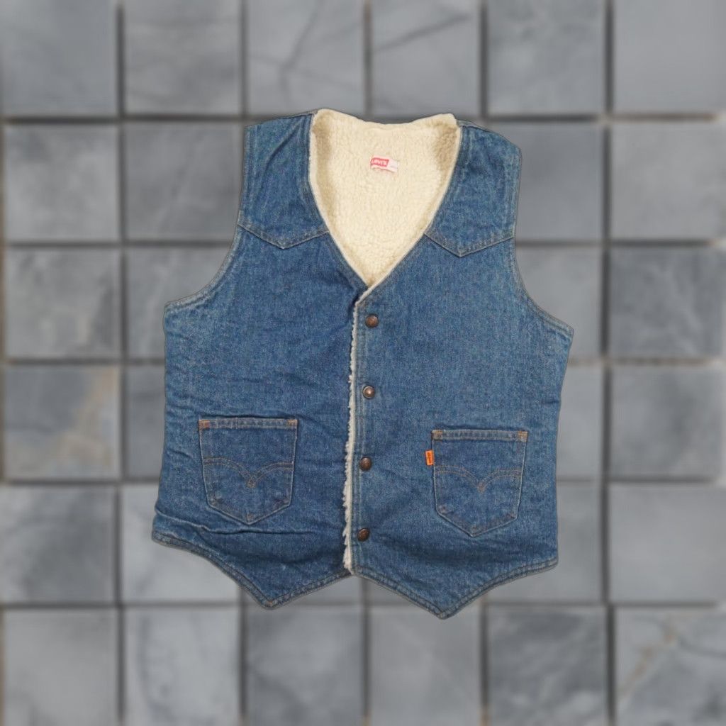 Levi's VINTAGE Levi's Jacket Mens M Blue Vest Western Snap Sherpa Lined Orange Tab Jacket Size US M / EU 48-50 / 2 - 1 Thumbnail