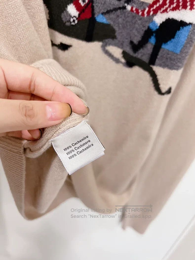 Hermes Hermes Beige Horse Racing Pattern Men's Cashmere Sweater Size US S / EU 44-46 / 1 - 7 Thumbnail