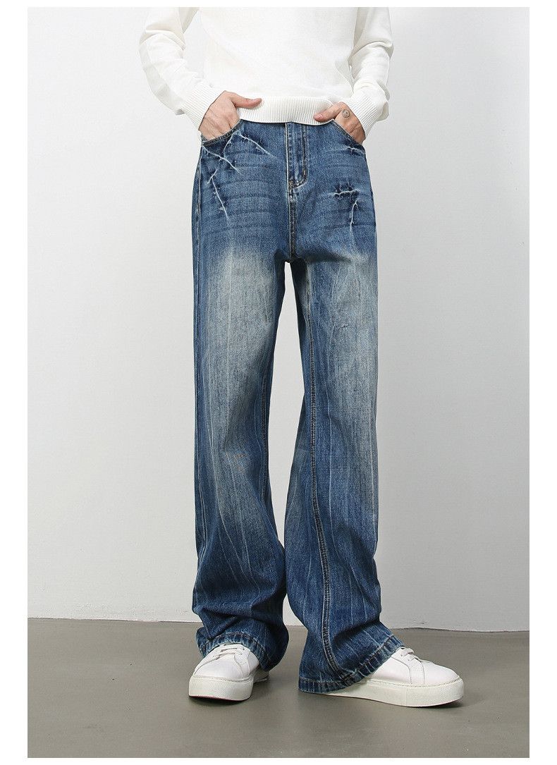 Japanese Brand × Jean Men's retro washed lightning pattern loose straight jeans Size US 34 / EU 50 - 2 Thumbnail