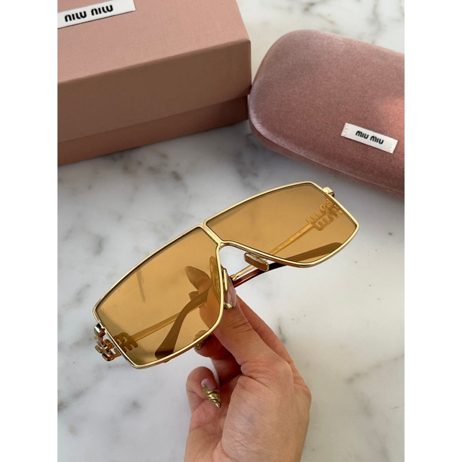 Miu Miu NEW Miu Miu MU51ZS Gold Mirror Oversized Sunglasses