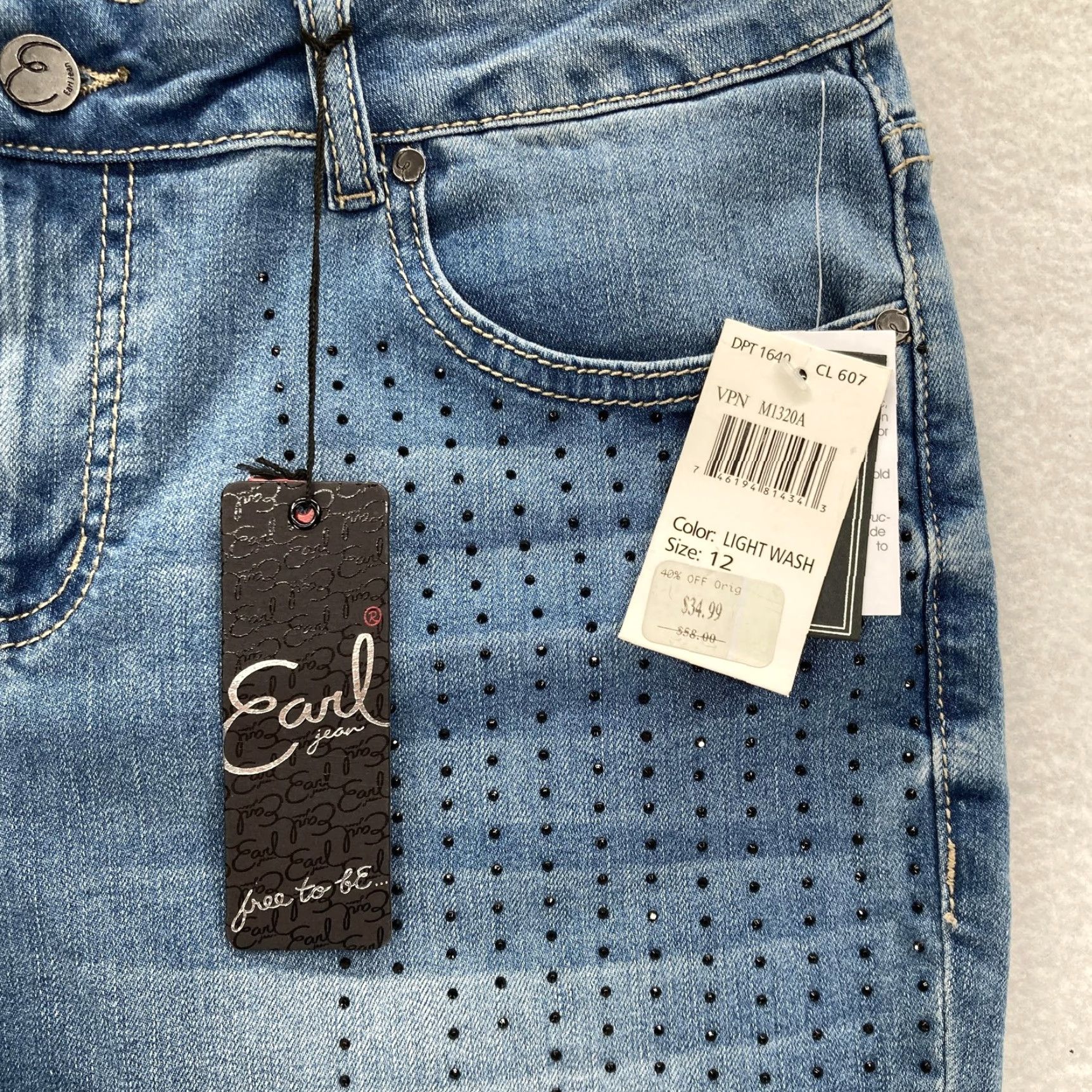 Vintage Earl Jean Skinny Ankle Jeans Womens 12 Medium Wash Blue Denim Studded Stretch Size 34" / US 12 / IT 48 - 5 Thumbnail