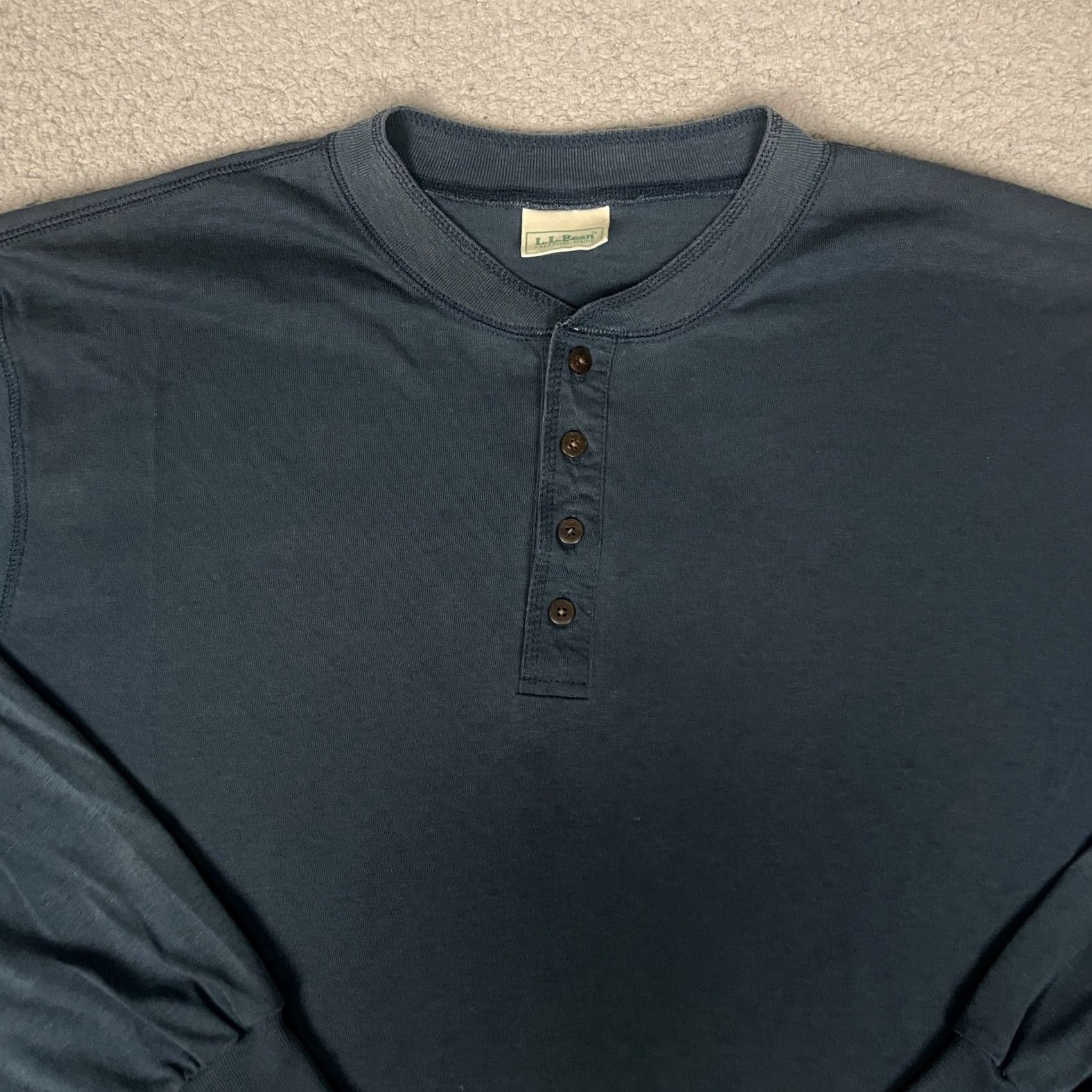 Vintage VINTAGE L.L. Bean Tshirt Shirt Adult Large Long Sleeve Henley Blue USA 1/4 Button Distressed Vtg Mens Size US L / EU 52-54 / 3 - 2 Thumbnail