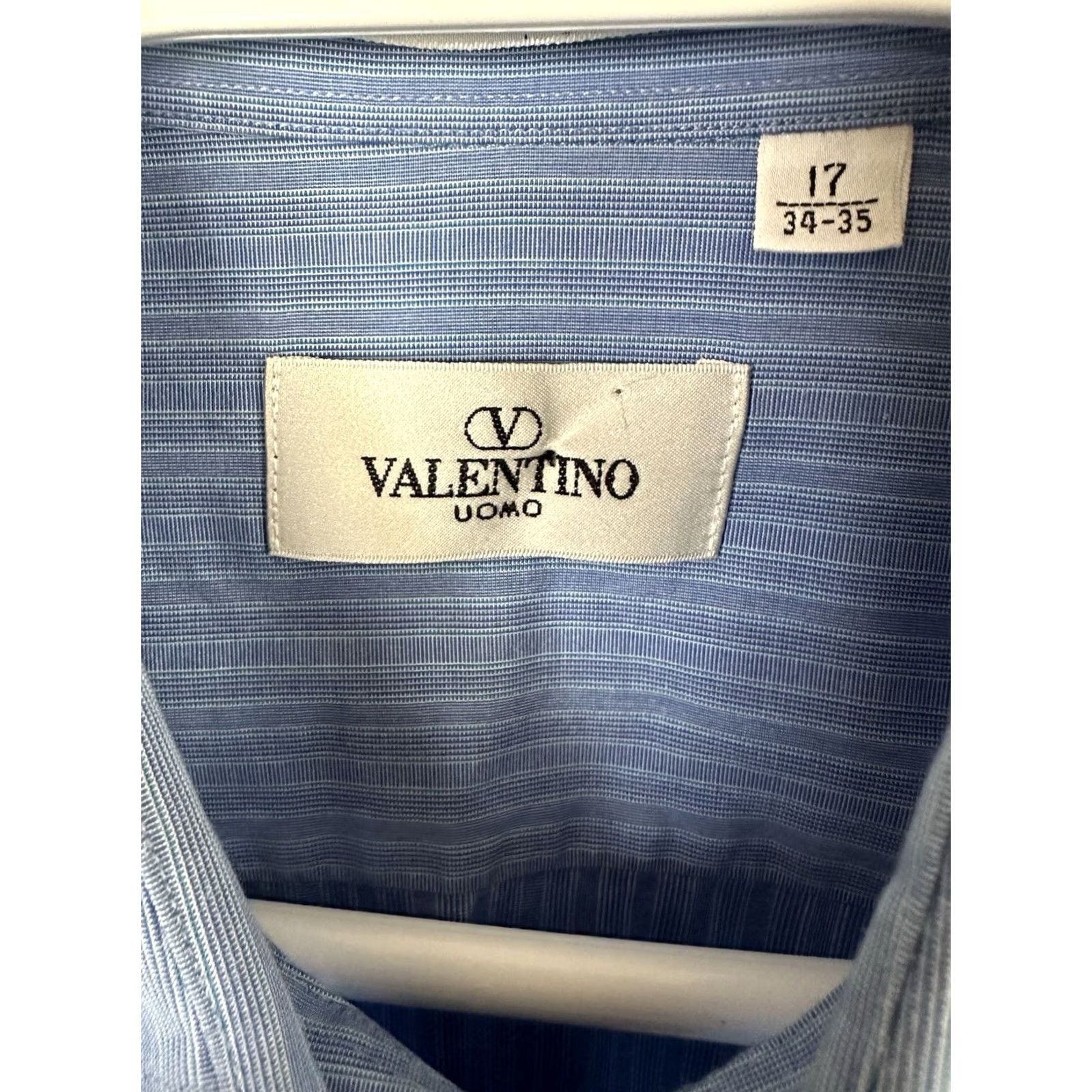 Valentino VINTAGE Valentino Pinstripe Button-Down Dress Shirt 80s Men’s Blue 100% Cotton Size 17.5 Mens Size 48R - 2 Thumbnail