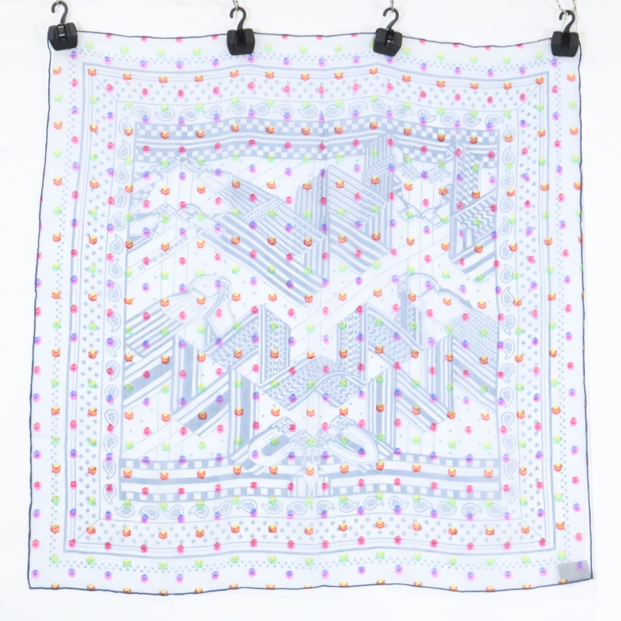 Hermes HERMES SANGLES EN ZIGZAG BANBANA (Zigzag Sangles) Silk Blend Carre 60 Scarf/Muffler, Blue Multicolor, Women's Size ONE SIZE - 1 Thumbnail