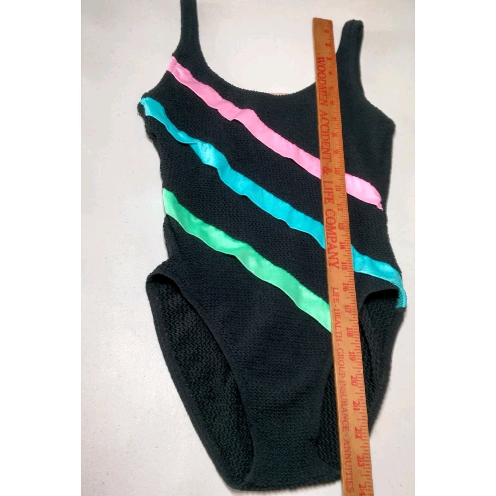 Vintage VINTAGE Mainstream Women's Swimsuit One Piece Adult Size 10 Black Pastel Stripe Woven Union Made 90s Size L / US 10 / IT 46 - 6 Thumbnail