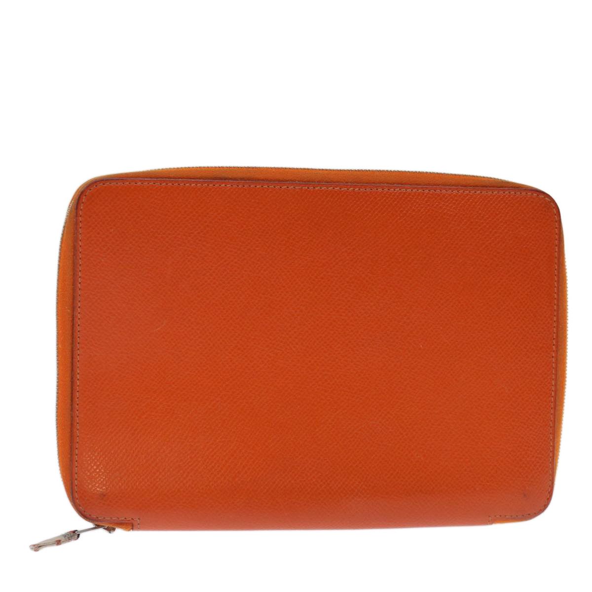 image of Hermes Agenda Zip Day Planner Cover Leather Orange Auth Am6065, Women's