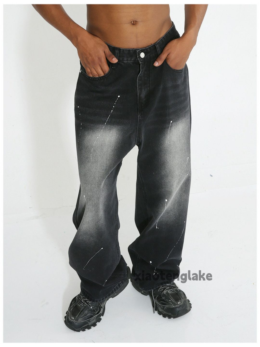 Jean × Vintage washed faded skate hiphop loose baggy paint jeans Size US 32 / EU 48 - 3 Thumbnail
