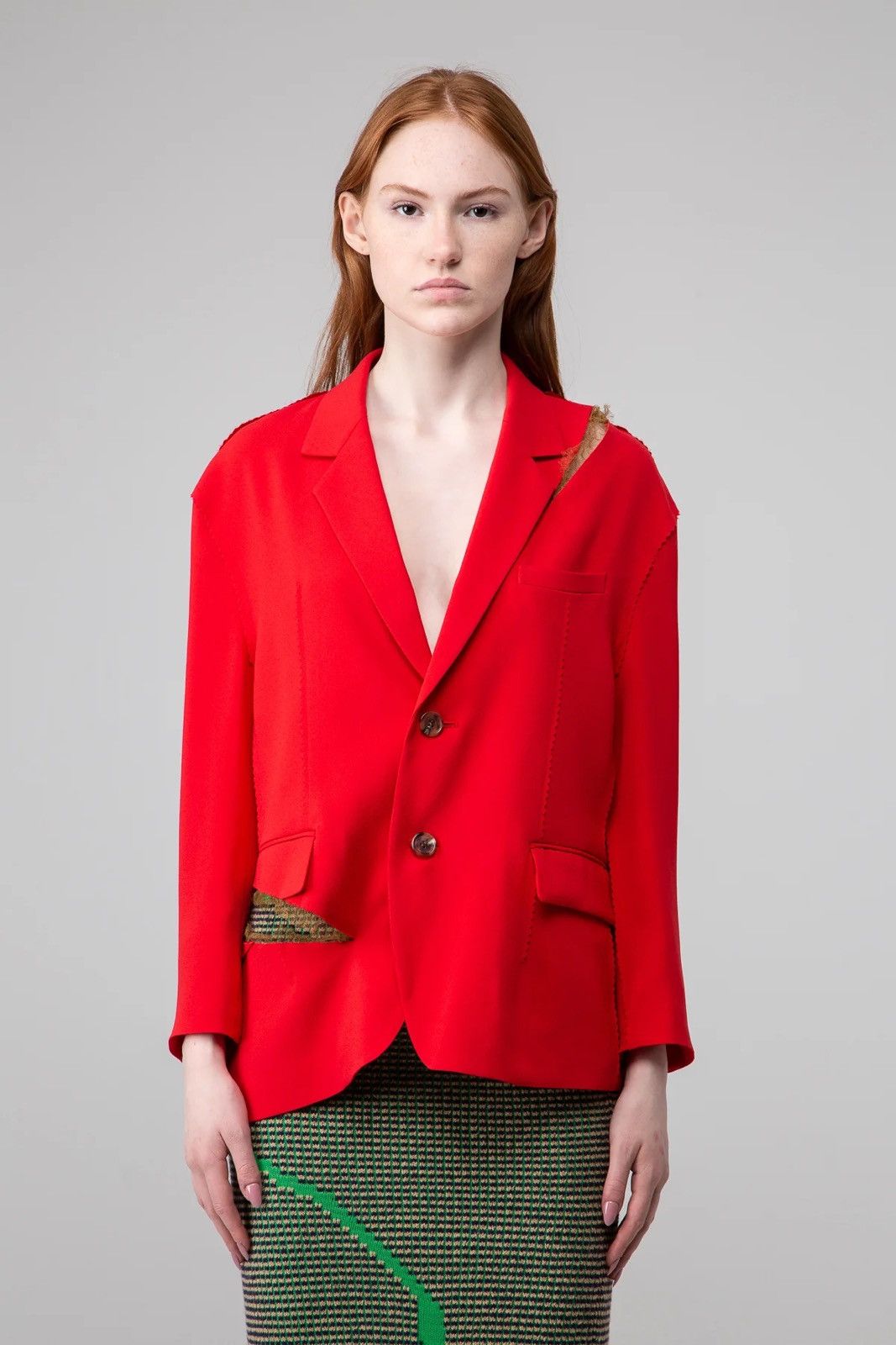 Undercover (Sz 1) $1,140 Silk Acetate Split Deconstructed Red Blazer Size S / US 4 / IT 40 - 4 Thumbnail