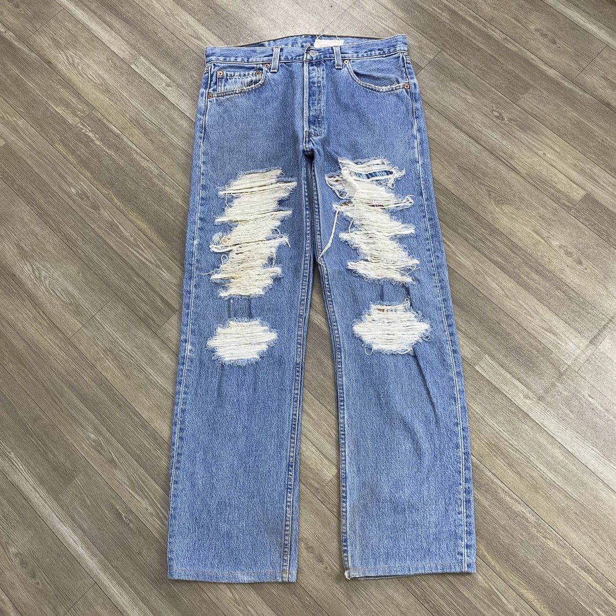 Levi's Vintage Clothing 1990s Vintage Levis 501 USA Sample Distressed Faded Jeans Size US 33 - 1 Thumbnail
