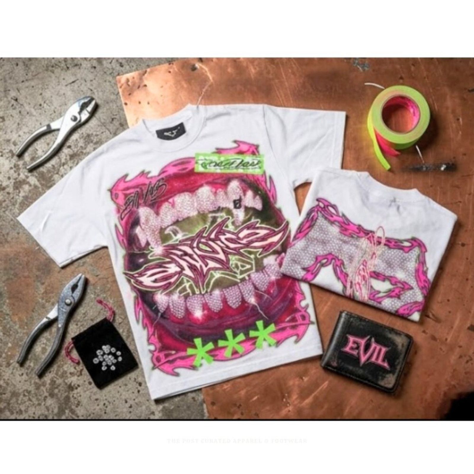 Tribal Streetwear Evil Vice 🏷️ "Grille" Cyber-Tribal Tee | S/L | S Size US S / EU 44-46 / 1 - 4 Thumbnail
