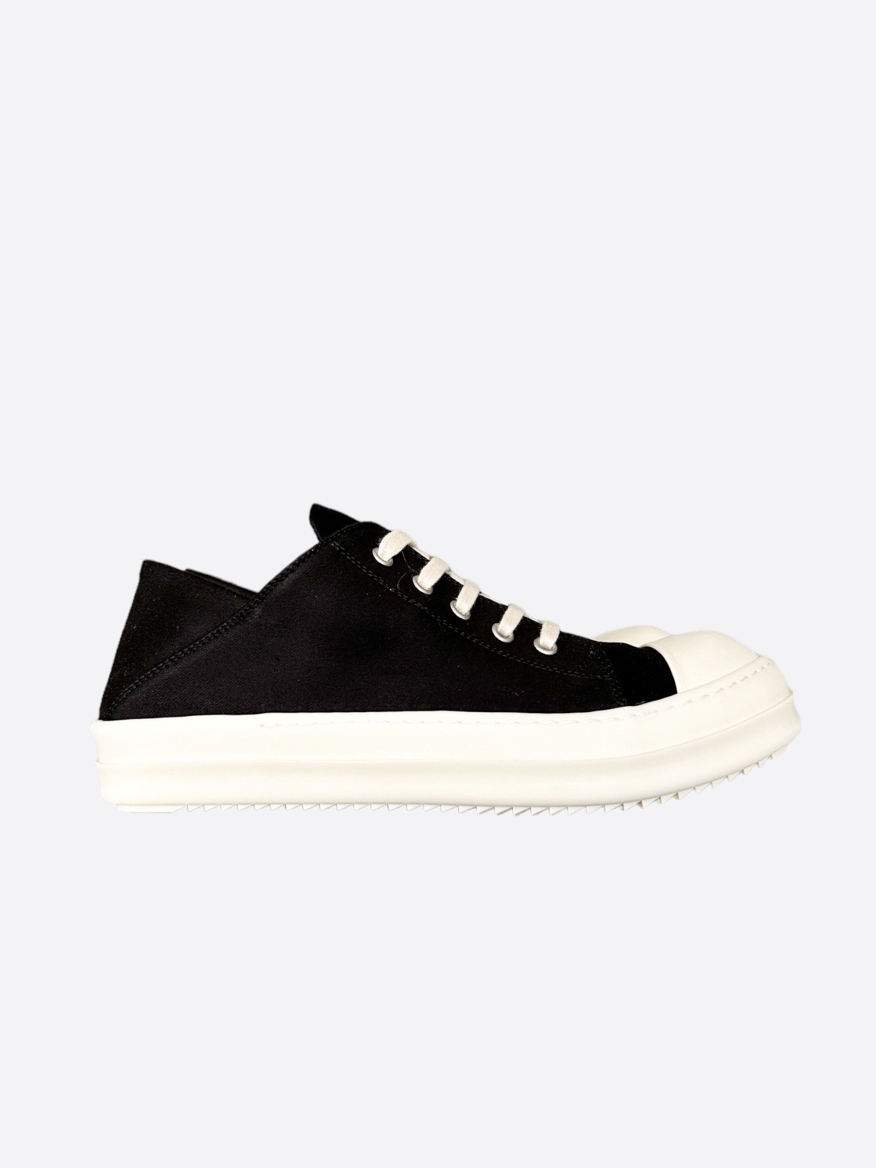 image of Rick Owens Black & White Slip-On Low Top Sneakers, Men's (Size 9)