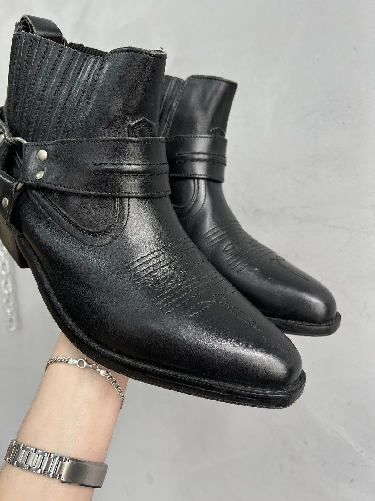 Western Rise Western guidi style leather boots black opium fashion y2k Size US 8.5 / EU 41-42 - 3 Thumbnail