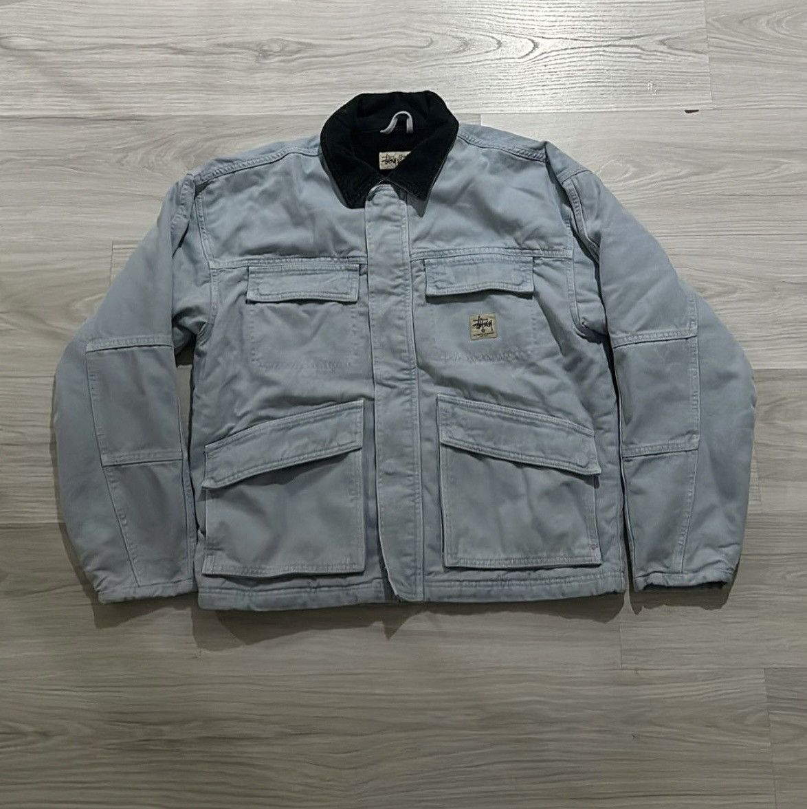 Pre-owned Stussy X Vintage Stussy Fw24 Light Blue Canvas Shop Work Jacket