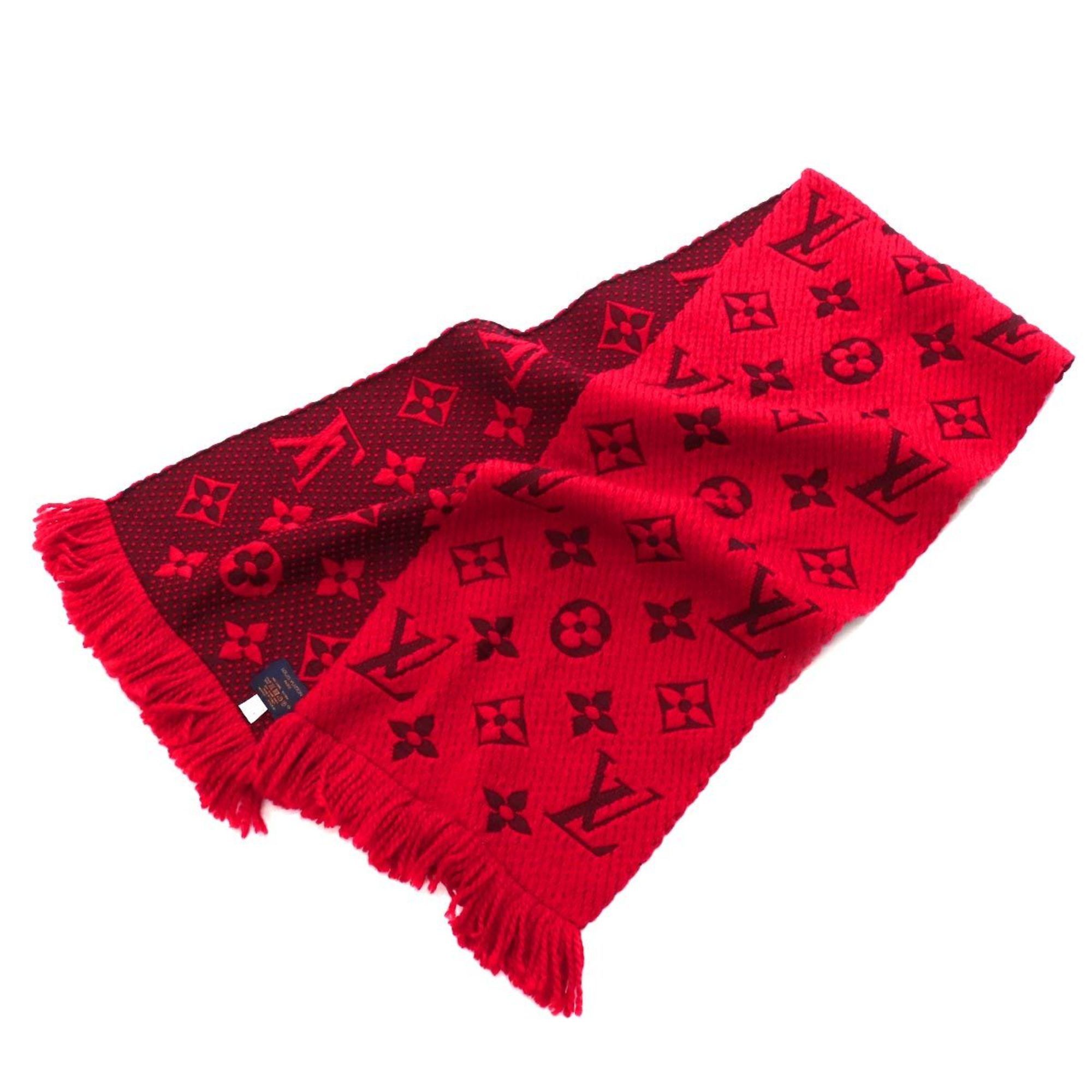 LOUIS VUITTON Logomania Ruby Red Wool Silk Scarf