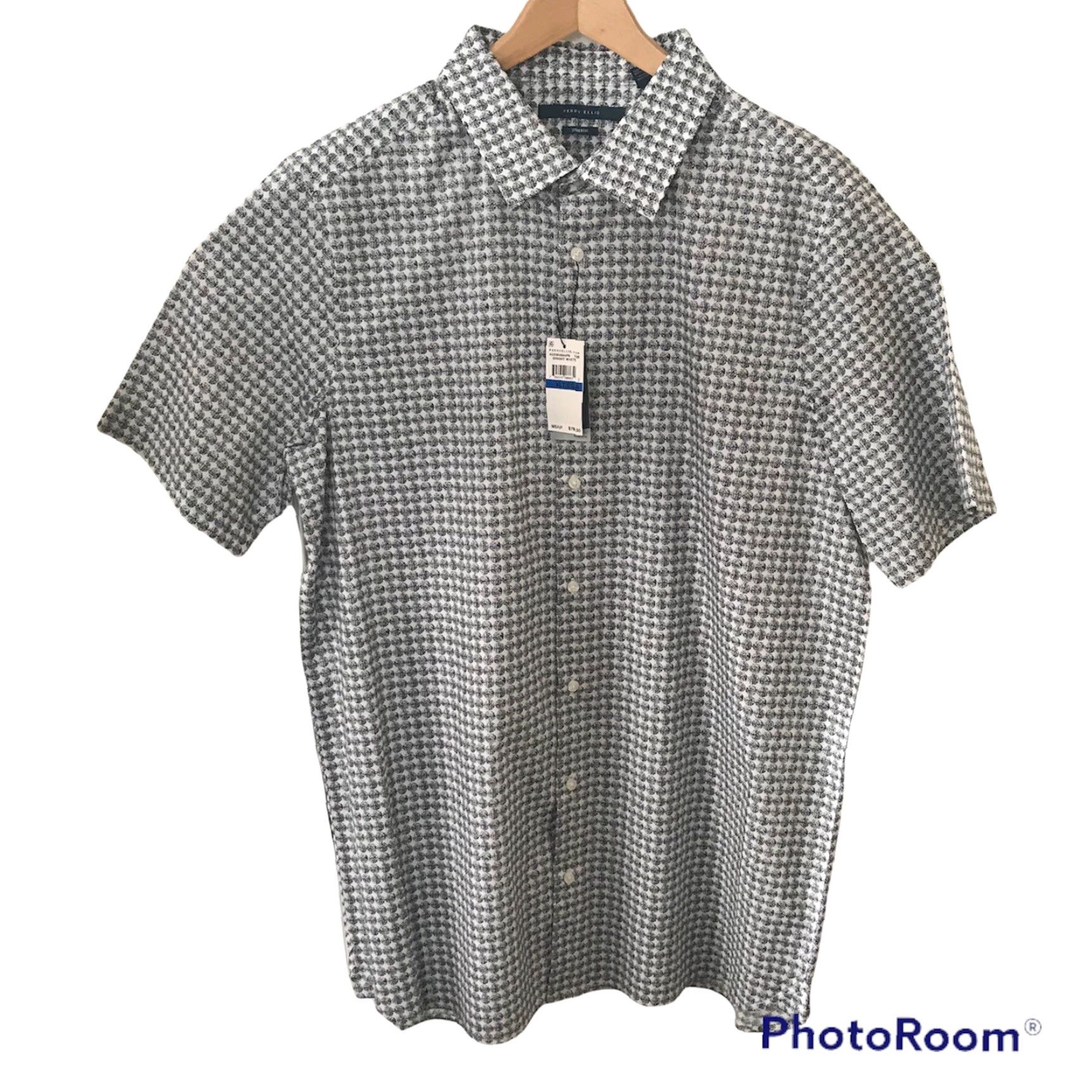Perry Ellis Perry Ellis Shirt Mens Medium Short Sleeve Circle Pattern Stretch Bright White NEW Button-Up Button-Front Casual 98% Cotton 2% Elastane Size US M / EU 48-50 / 2 - 3 Thumbnail