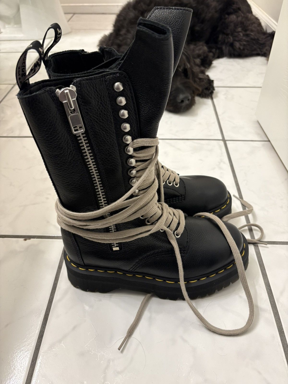 Dr. Martens × Rick Owens Rick Owen Dr. Martens Black Leather Combat Boots Size US 8 / IT 38 - 4 Thumbnail
