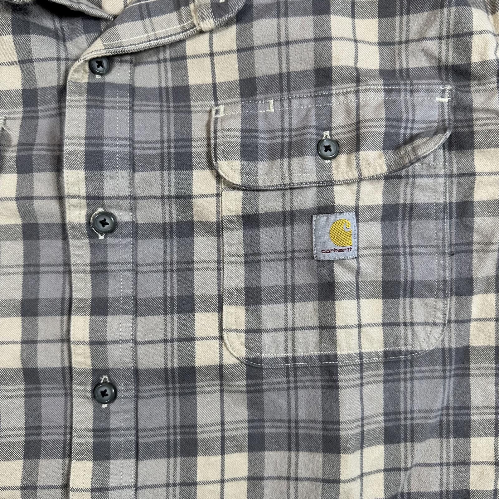 Carhartt Carhartt Mens Heavy Flannel XL Gray Cream Plaid Loose Fit Size US XL / EU 56 / 4 - 3 Thumbnail