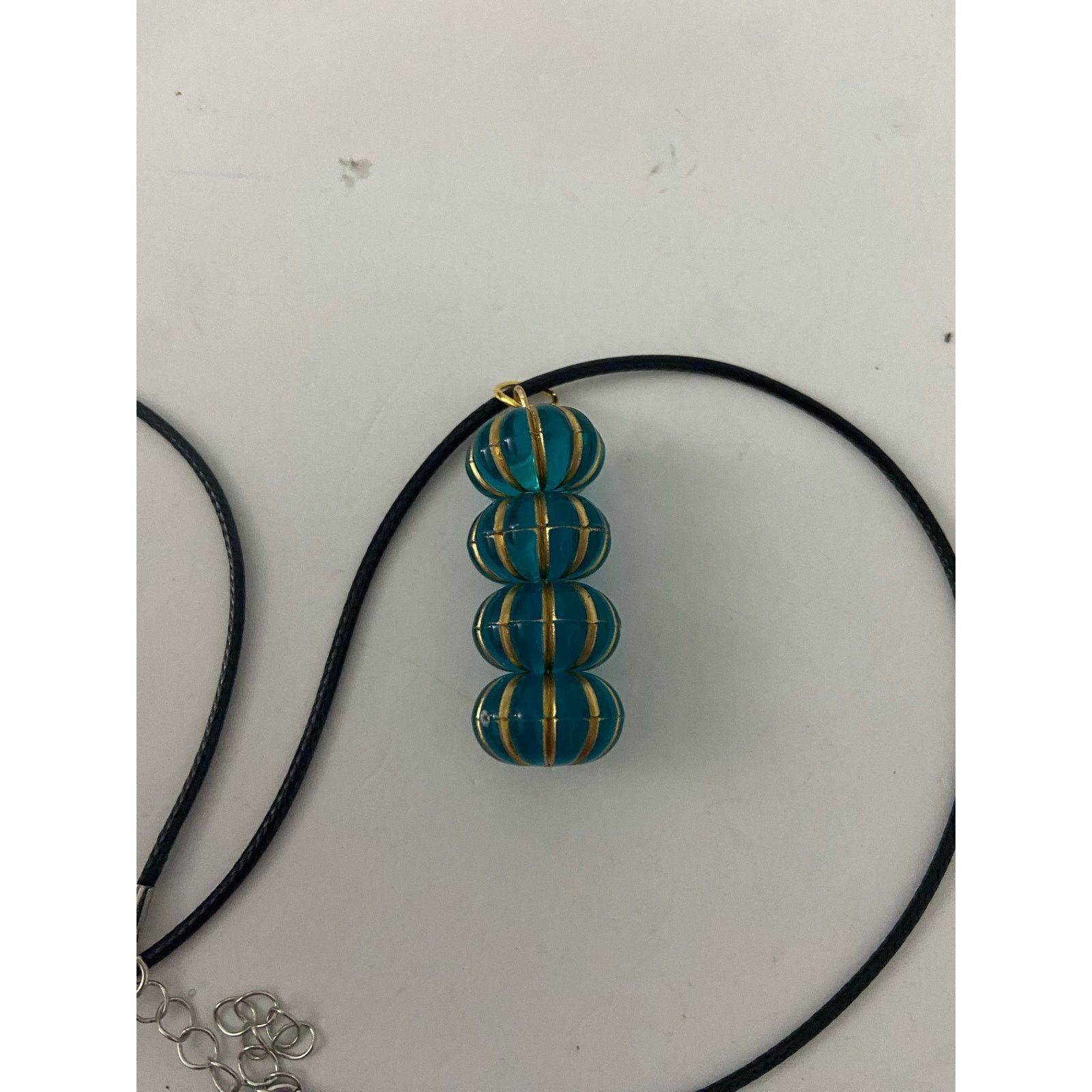 Handmade teal and striped gold globe pendant necklace Size ONE SIZE - 4 Thumbnail
