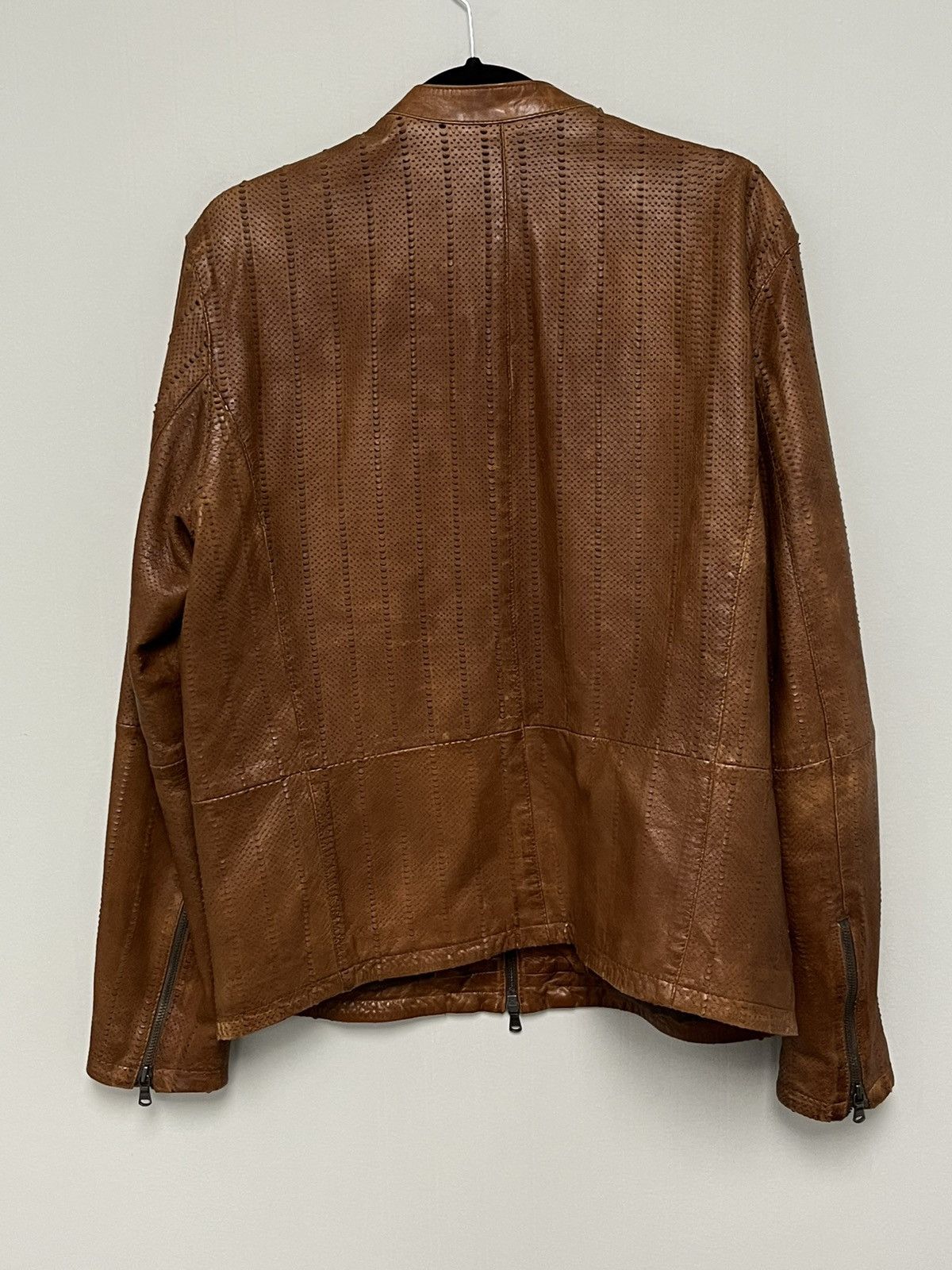 John Varvatos Laser cut leather racer jacket. Size medium Size US M / EU 48-50 / 2 - 9 Thumbnail