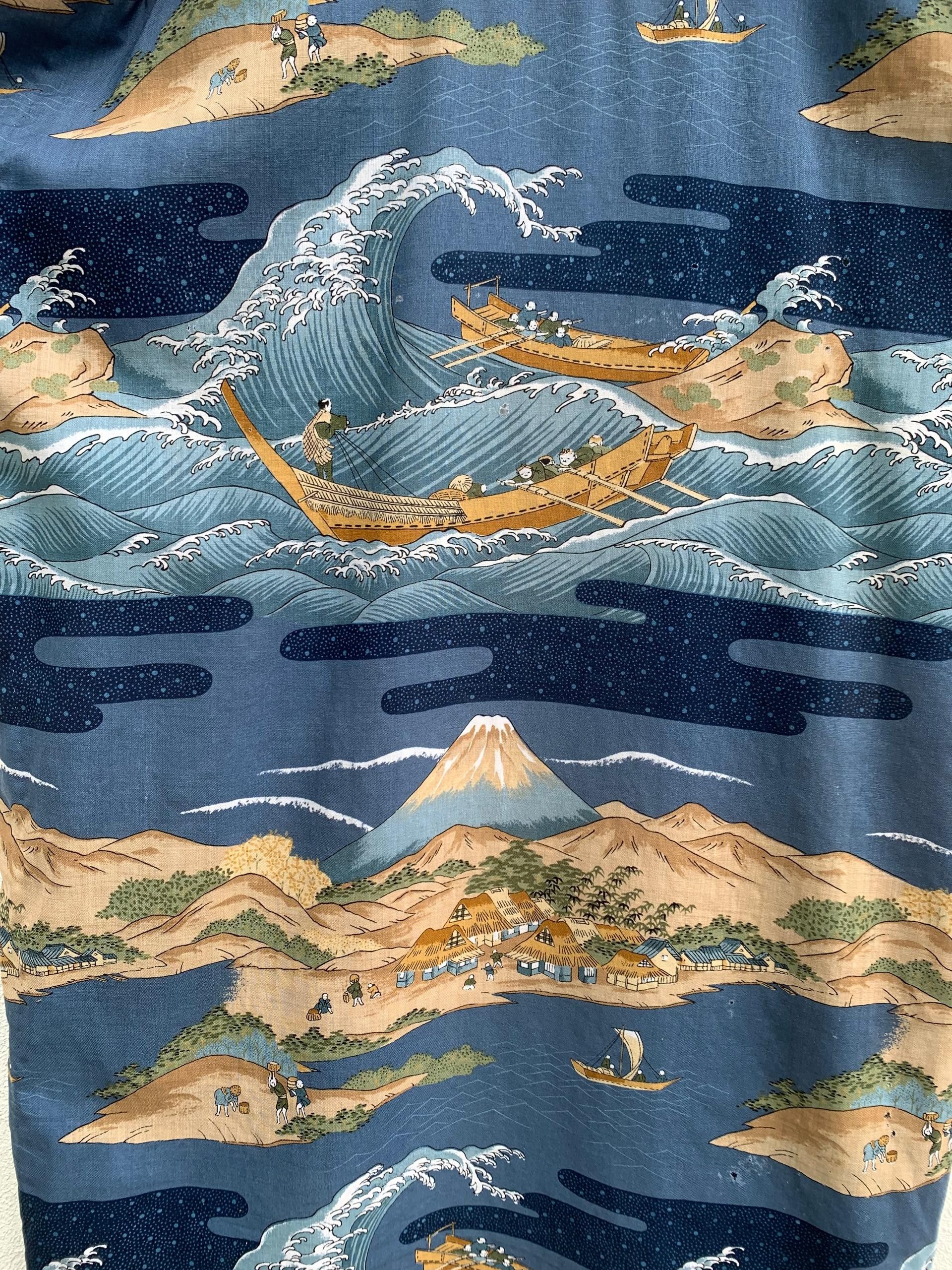 Komono Kimono Japanese Coastal Village Scane Design Size US L / EU 52-54 / 3 - 8 Thumbnail