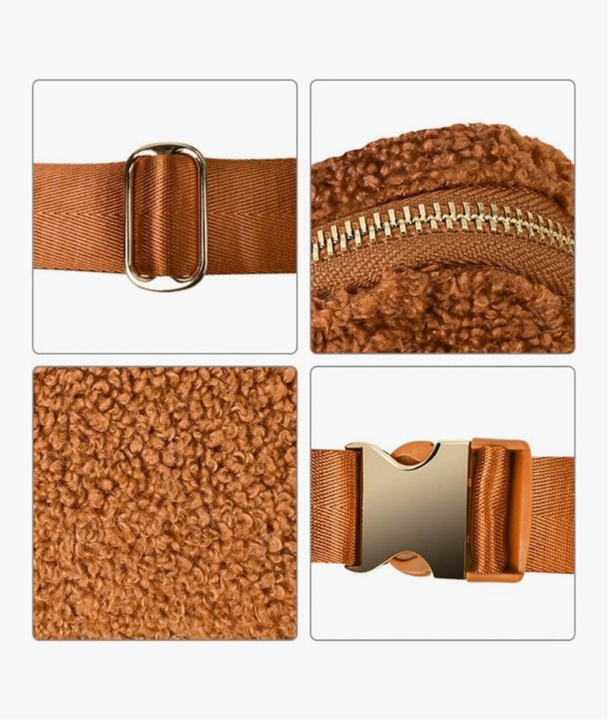 The Unbranded Brand NWOT Sherpa Fleece Belt Bag Gold Hardware Crossbody Brown Size ONE SIZE - 6 Thumbnail