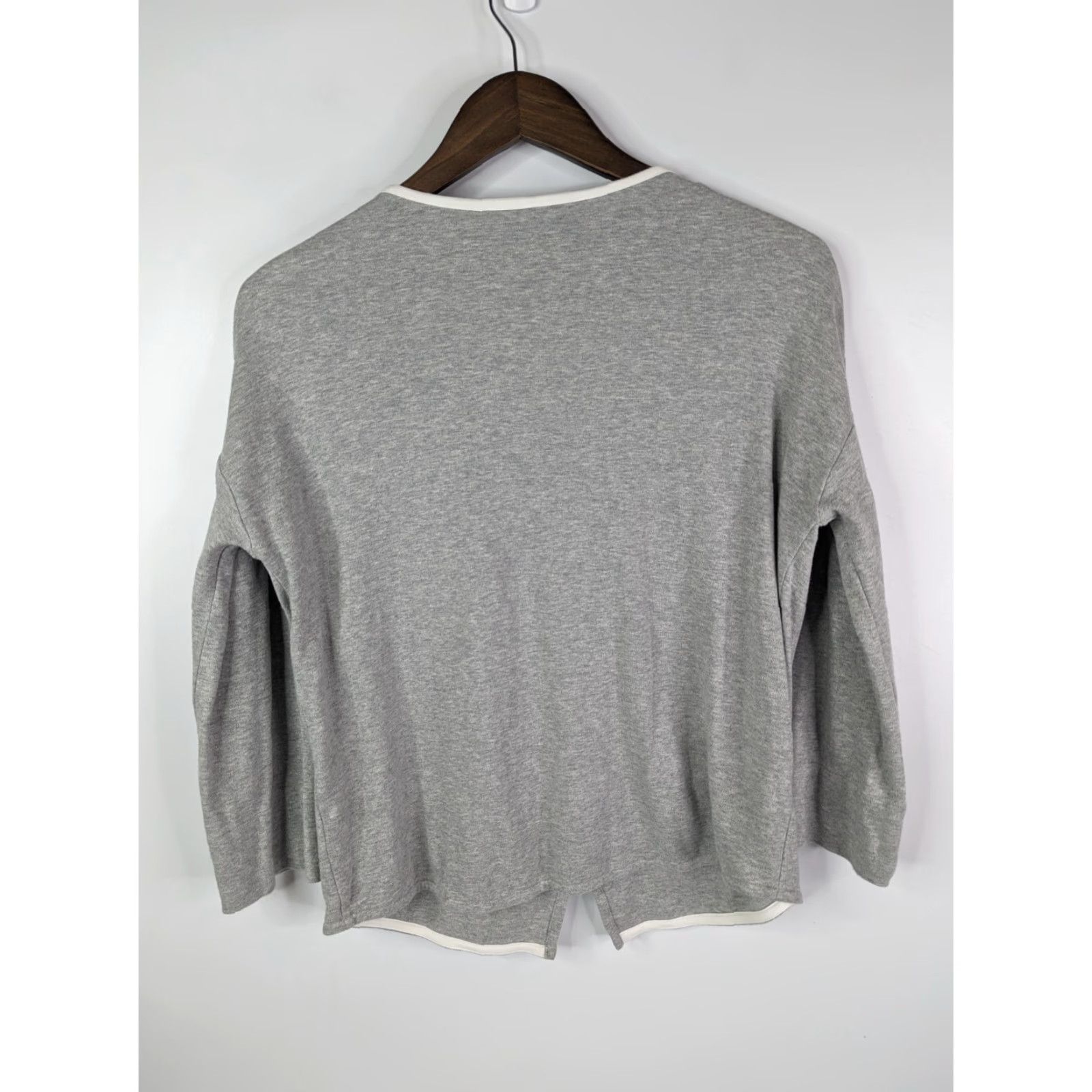 Vintage Joan Vass Jacket Zip ¾ Sleeves Grey Cardigan White Trim 0 Size Front Pockets Women 100% Cotton Size XS / US 0-2 / IT 36-38 - 3 Thumbnail