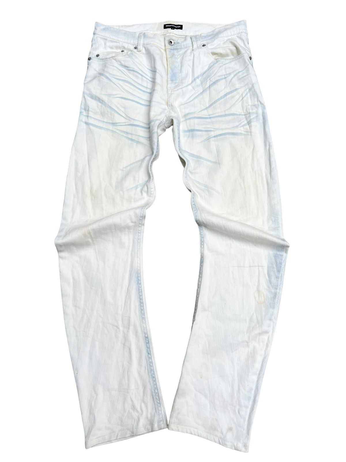 Image of Beauty Beast x Hysteric Glamour Semantic Design Washed Banana Cut J-Curved Pants in White (Size 31)