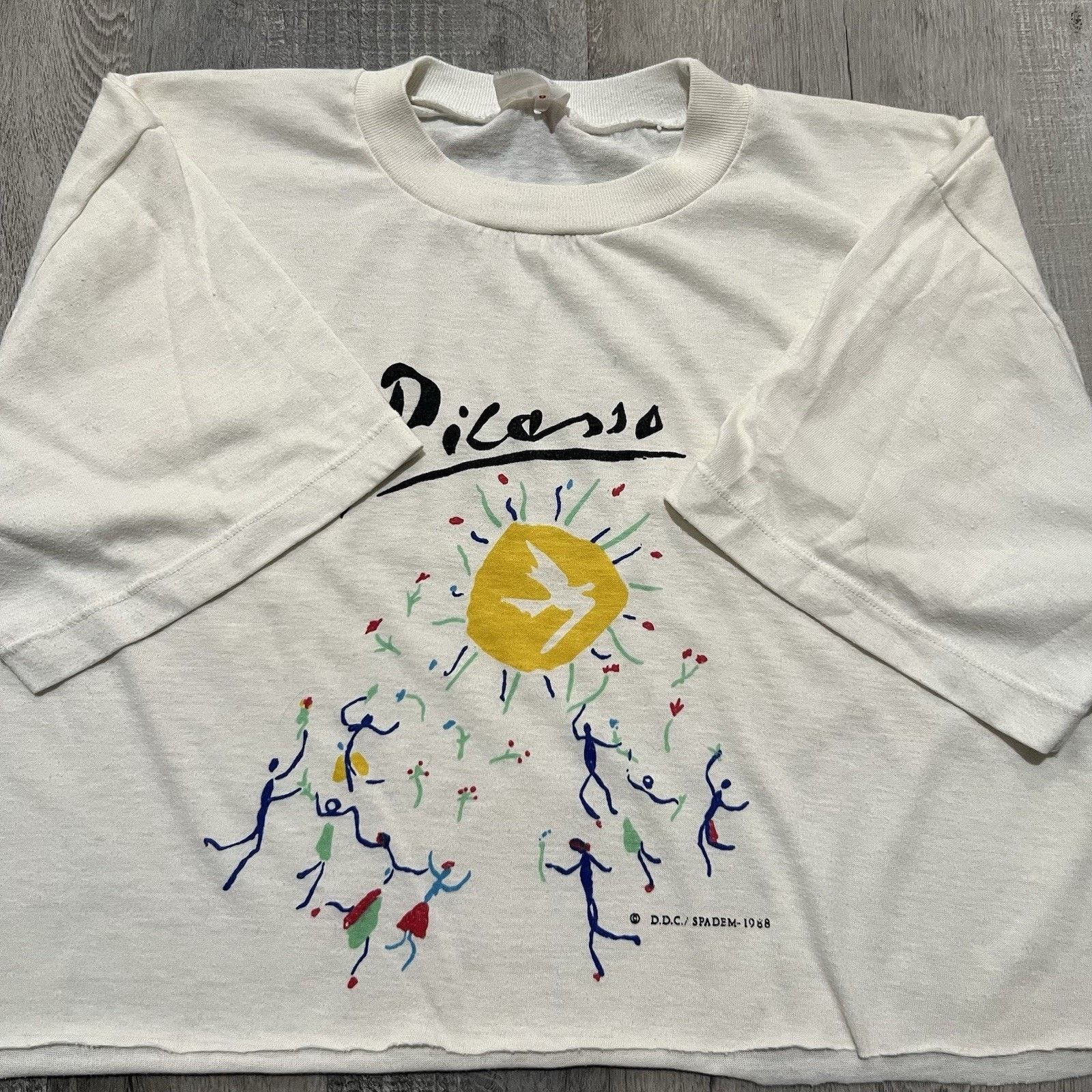 Vintage VTG Picasso 1988 White Cropped 80s Floral Artistic Art Shirt Size US L / EU 52-54 / 3 - 4 Thumbnail