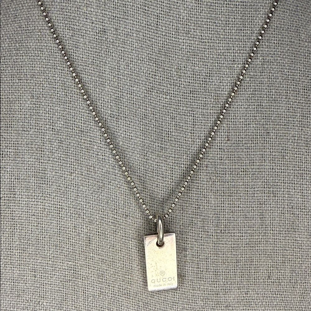 Gucci Gucci 925 Sterling Silver Ball Chain Necklace with Rectangu Size ONE SIZE - 3 Thumbnail