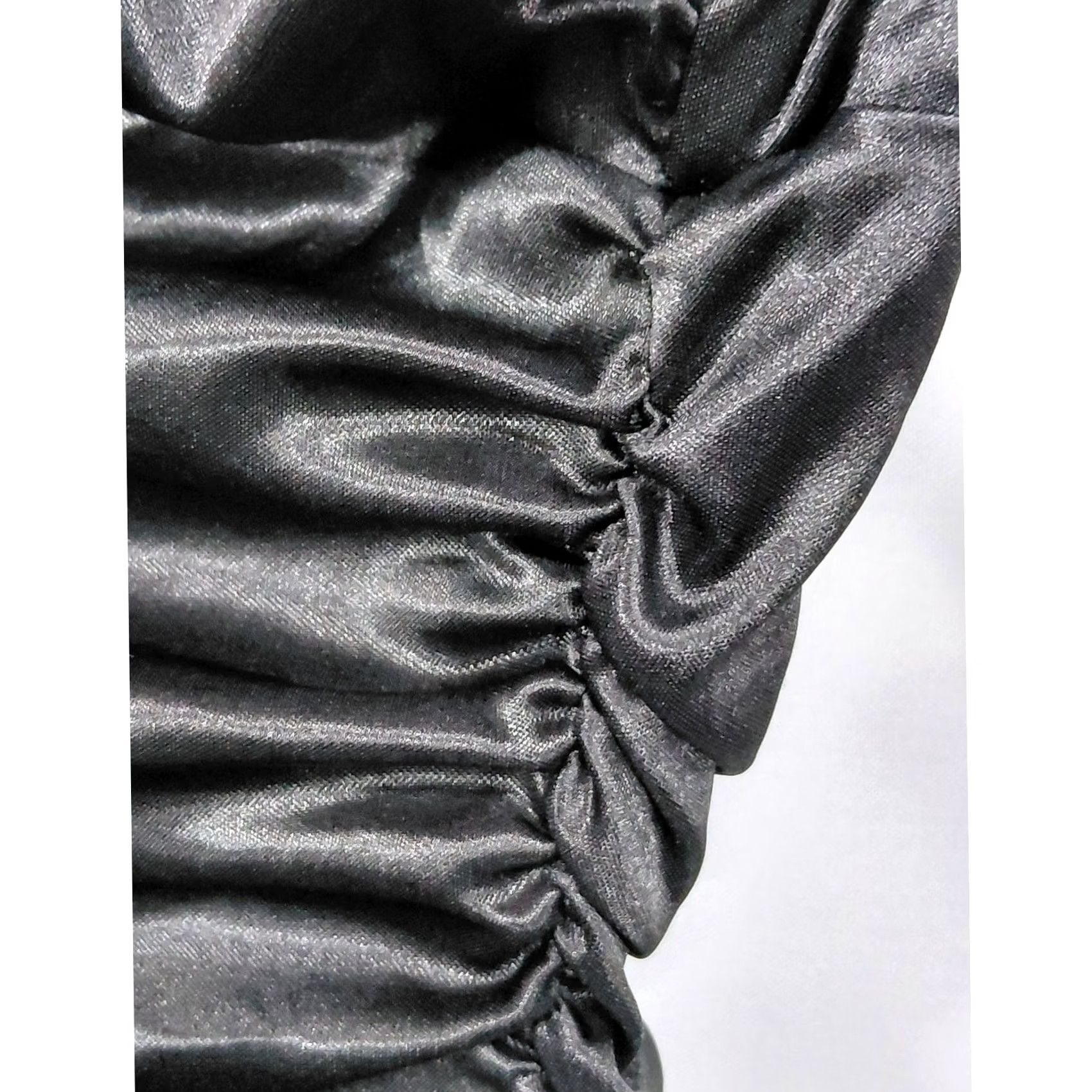 Vintage Ruby Rox One Shoulder Black Ruched Cocktail Dress Beaded Strap Size L Women Sleeveless Midi Dress Satin Polyester Blend 0? Size L / US 10 / IT 46 - 3 Thumbnail