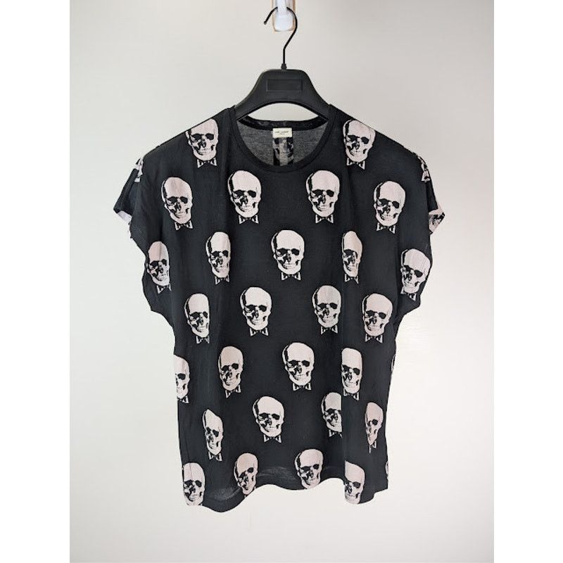 Saint Laurent Paris o1rshd1 Skull and Bowtie Print T-Shirt in Black / White Size US XS / EU 42 / 0 - 2 Thumbnail
