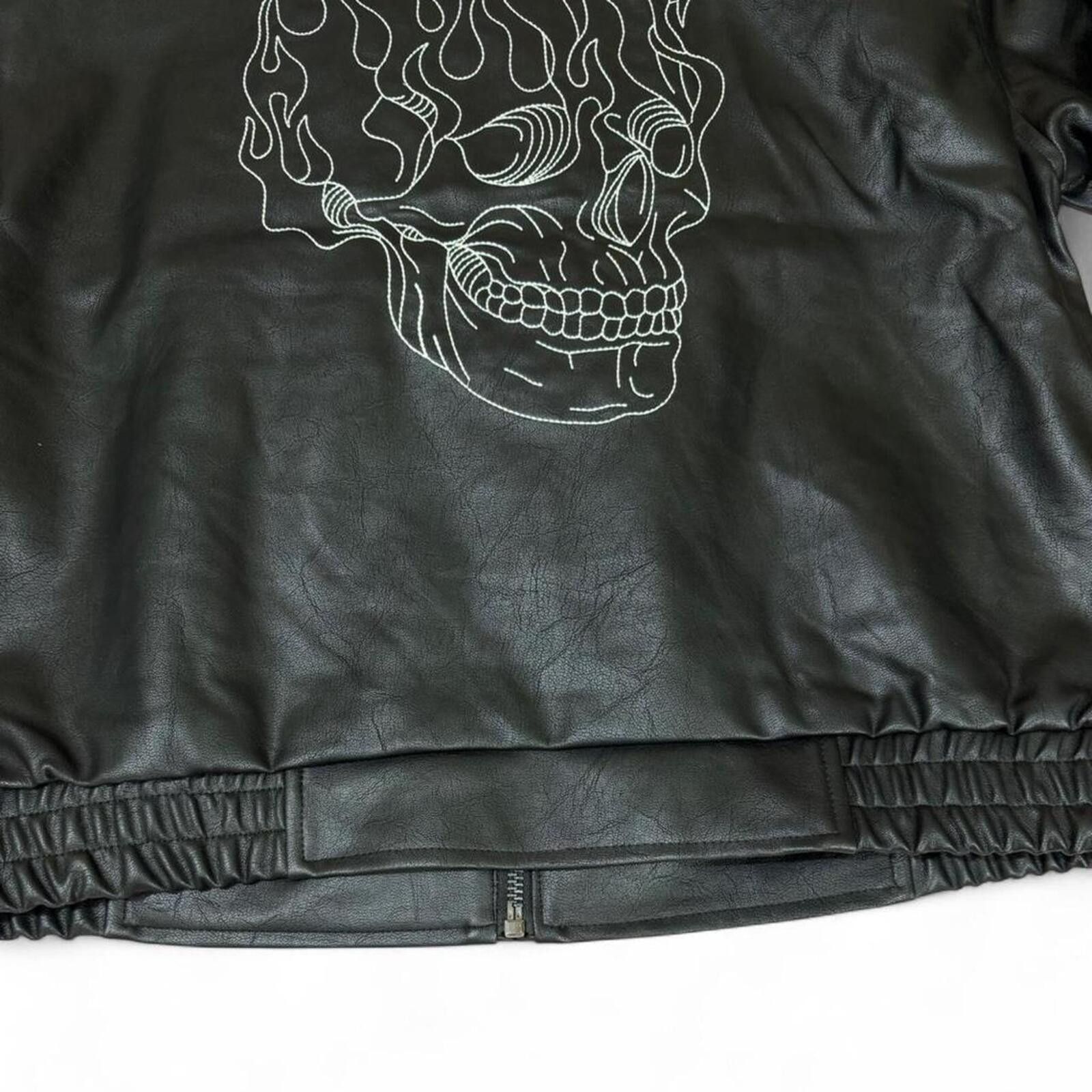 Ed Hardy Black leather jacket with white skull stitching design Size US L / EU 52-54 / 3 - 4 Thumbnail