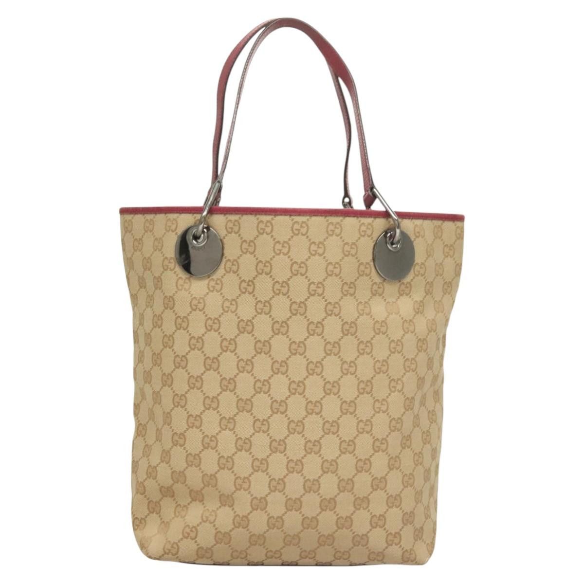 Gucci GUCCI GG Canvas Tote Bag Beige Silver Size ONE SIZE - 3 Thumbnail