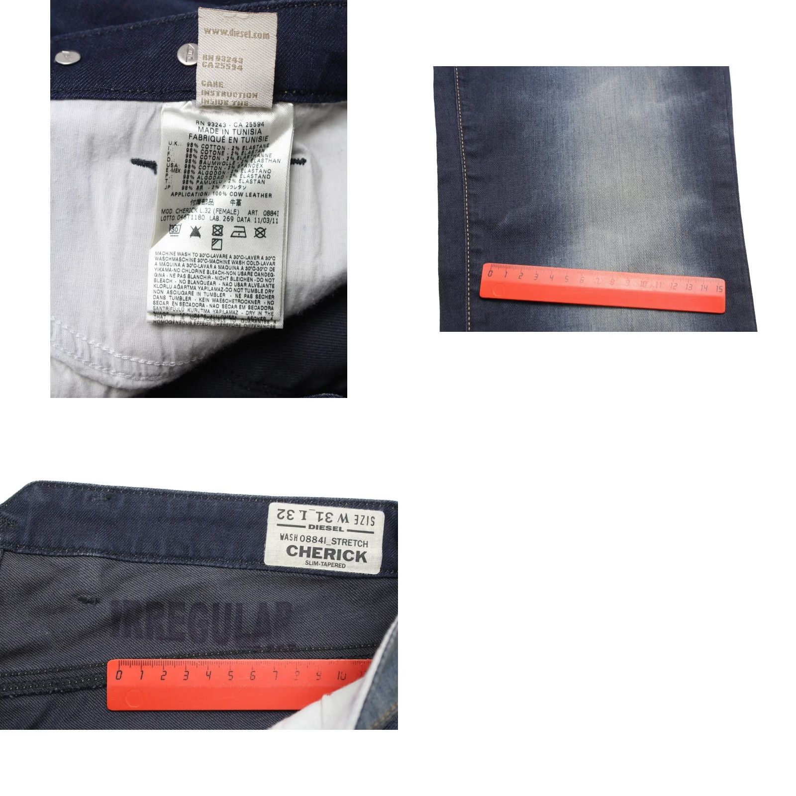 Diesel DIESEL Jeans Cherick Slim-Tapered 0884I_Stretch W31/L32 Faded Zip Blue Womens Jeans Size 24" / US 00 / IT 34 - 8 Thumbnail